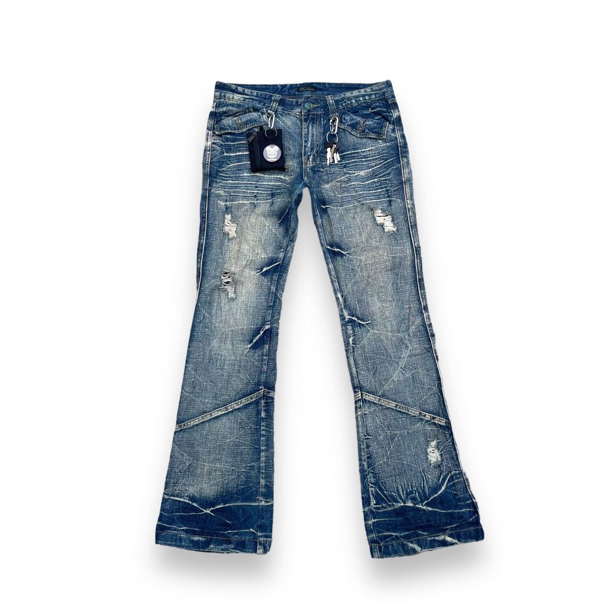 If Six Was Nine × Japanese Brand × Le Grande Bleu (L.G.B.) 🇯🇵 BLACK CROBON WASHED RUSTY FLARE DENIM PANTS Size US 34 / EU 50 - 1 Thumbnail