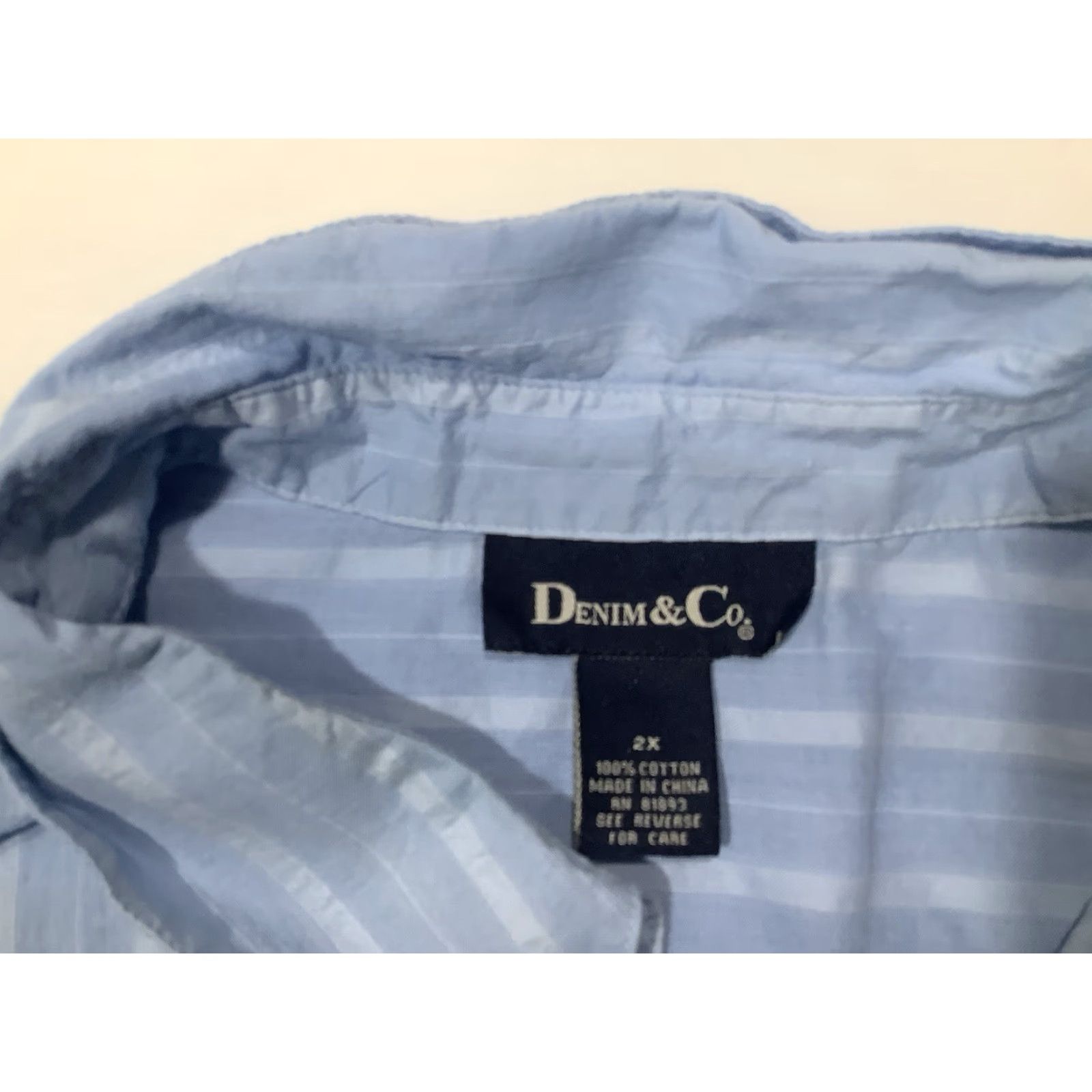 Denim & Co. Denim & Co Womens Button Up Shirt 2XL Blue Striped Long Sleeve Cotton Chambray Casual Travel Beach Preppy Classic Breathable Stretch Shirt Womens Size XXL / US 16-18 / IT 52-54 - 3 Thumbnail