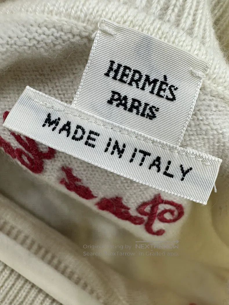 Hermes Hermes White cashmere sweater with red embroidery Size XS / US 0-2 / IT 36-38 - 4 Thumbnail