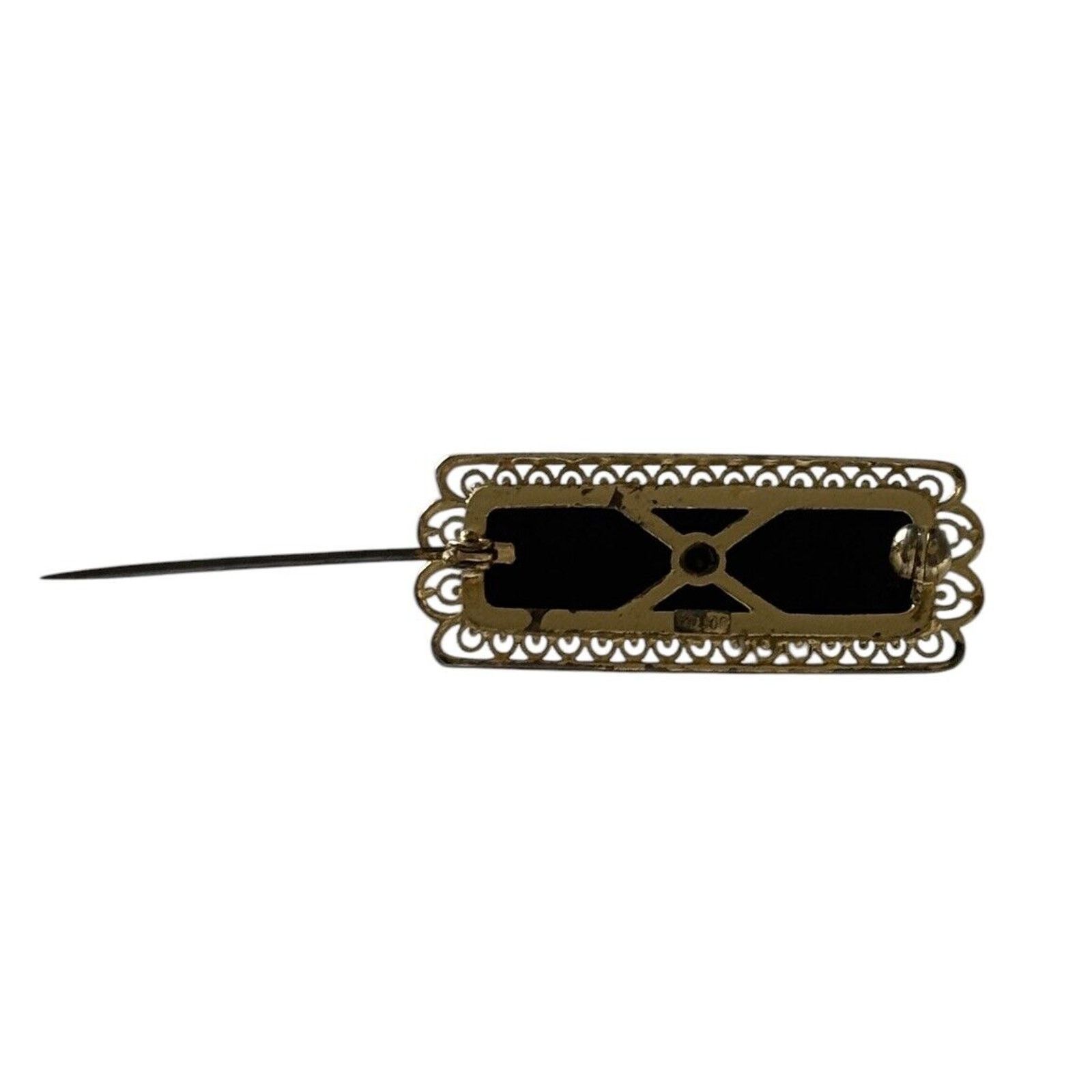 Other 800 Sterling Silver Vermeil Filigre Onyx Mourning Bar Brooch Size ONE SIZE - 4 Thumbnail
