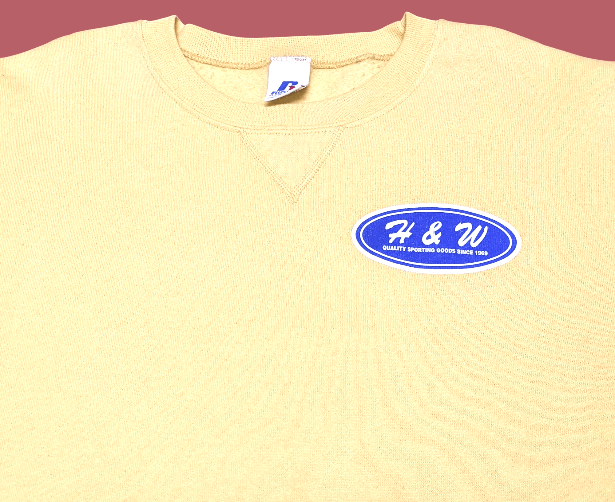 Russell Athletic × Vintage Vintage 90s Russell Athletic Mustard Blank Sweatshirt Size US L / EU 52-54 / 3 - 5 Thumbnail