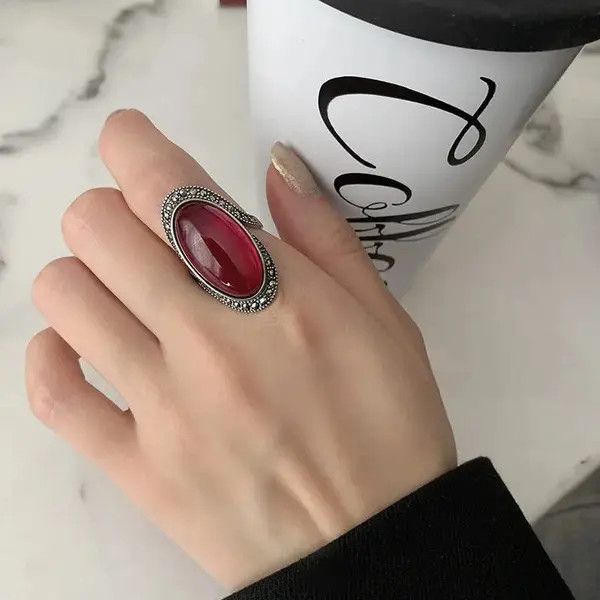 Other Vintage Red Garnet Stone Ring Size ONE SIZE - 2 Thumbnail
