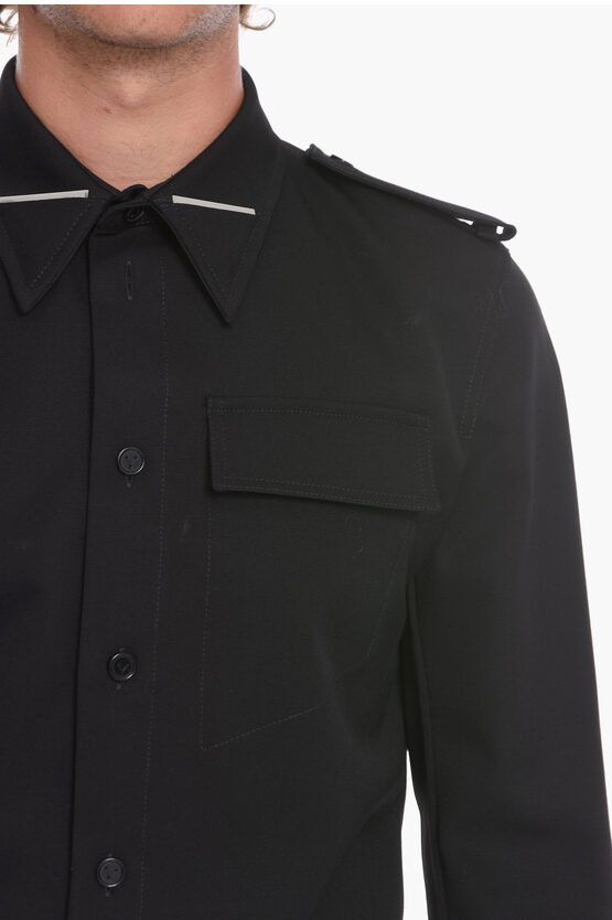 Bottega Veneta WOOL-GRAIN-DE-POUDRE MILITARY SHIRT WITH TRIANGLE DETAIL Size US XL / EU 56 / 4 - 3 Thumbnail