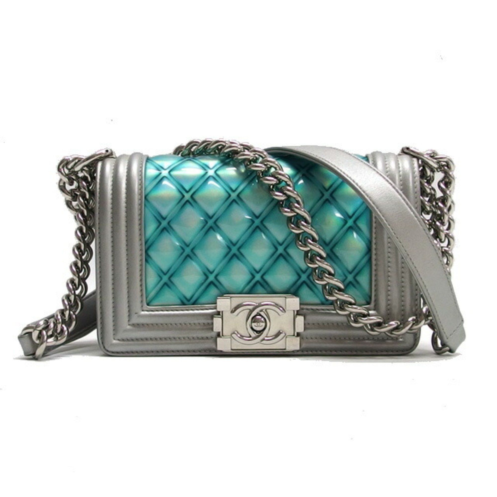 Chanel, Matelassé Style, Patent, Boy Chanel 20, Chain Shoulder Bag in Blue, Women's