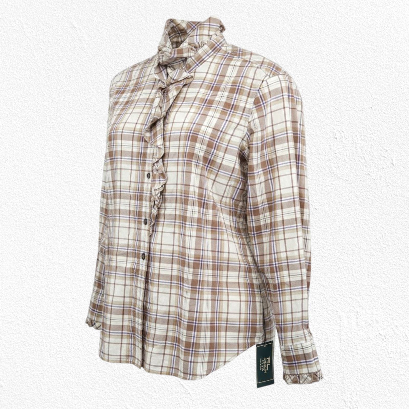 Ralph Lauren Y2K Ralph Lauren Plaid Tan Ruffle Button Up Blouse Size XL Size XL / US 12-14 / IT 48-50 - 1 Thumbnail