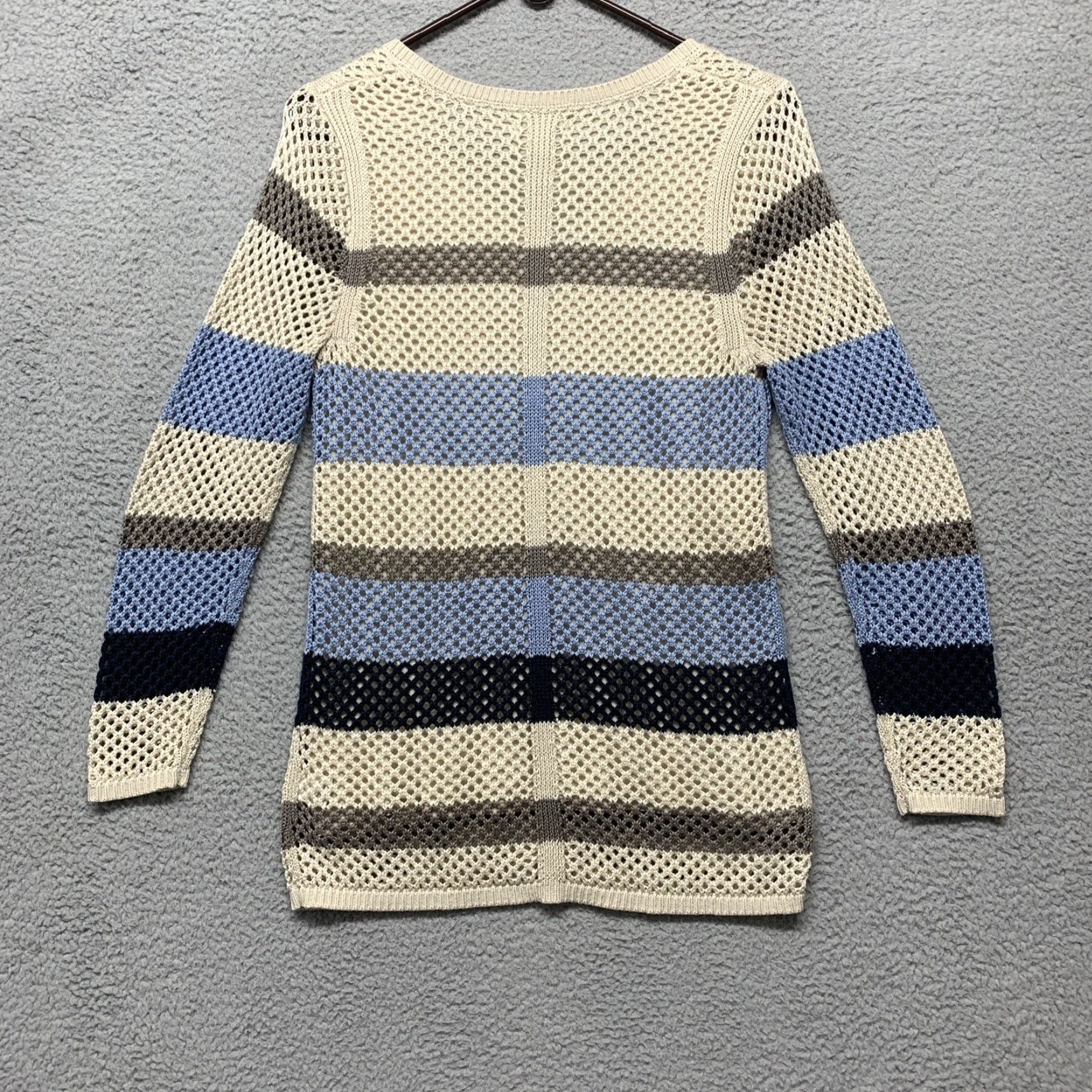 Croft & Barrow Croft & Barrow Women’s Long Sleeve Knitted Top Stripe Cream Blue Tones V-Neck M Blue Tan Size M / US 6-8 / IT 42-44 - 4 Thumbnail