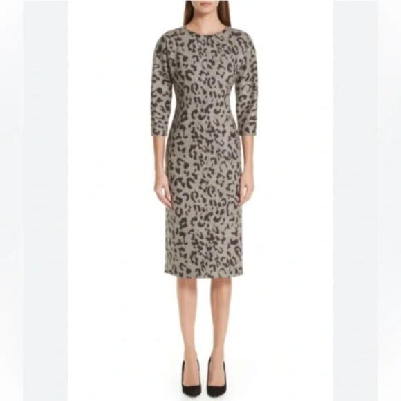 Max Mara MaxMara Dramma Leopard Jacquard Wool Dress Midi Pencil Turtl Size S / US 4 / IT 40 - 1 Thumbnail