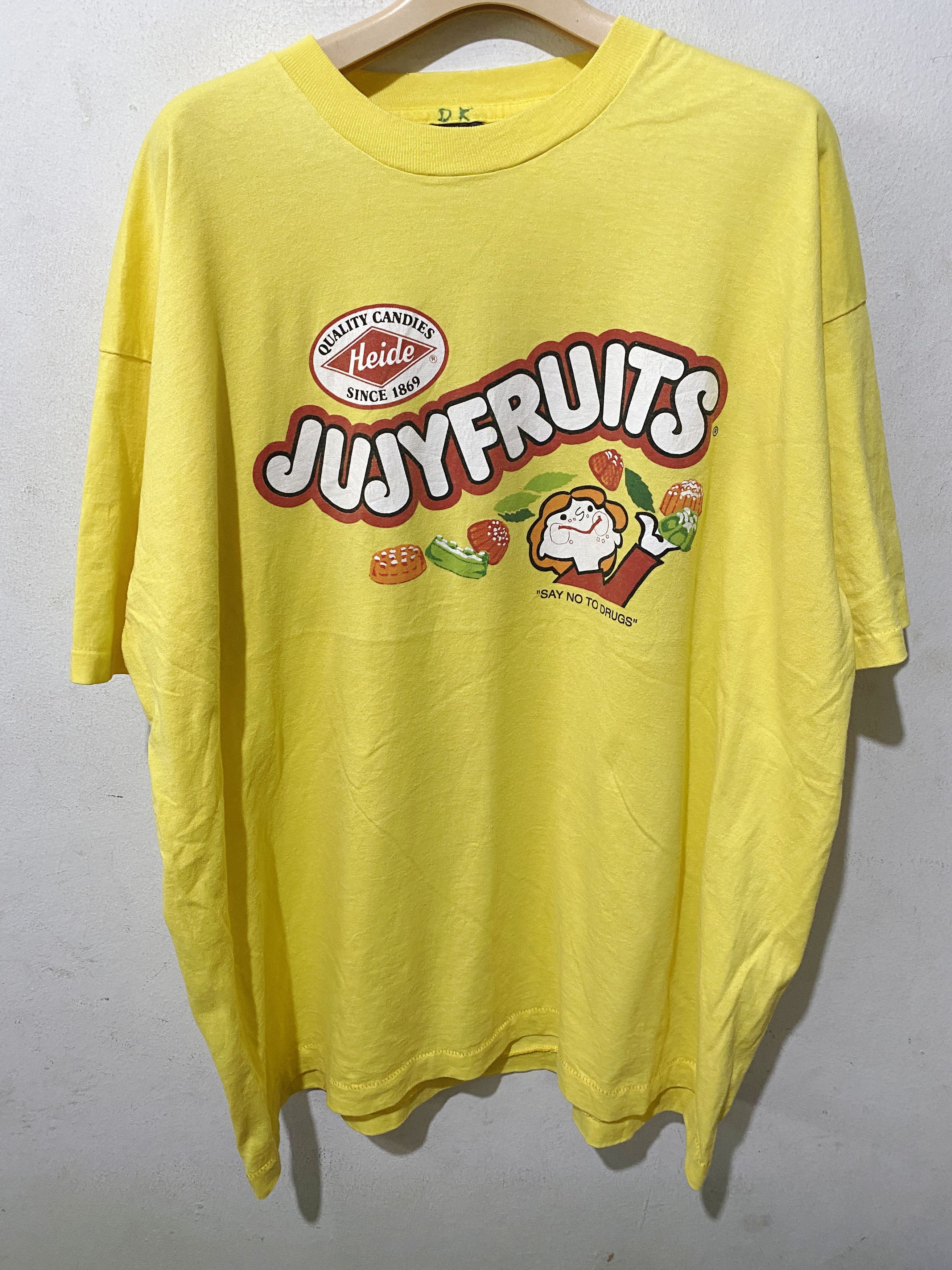 Image of Art Vintage 90's Jujyfruits Candy Just Say No To Drugs Shirt in Yellow, Men's (Size 2XL)