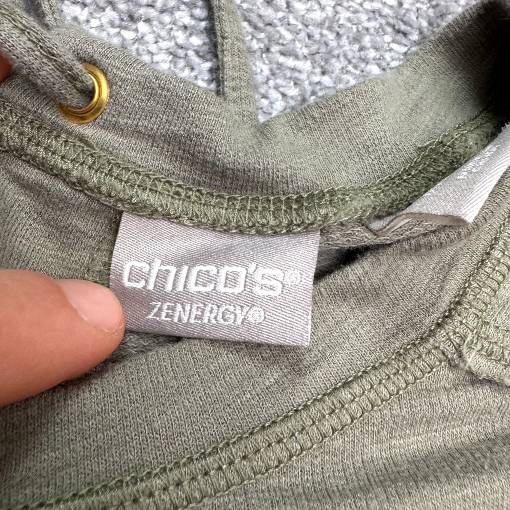 Vintage Chico's Zenergy Lace Up Back T-Shirt Dress Womens Olive Green Short Sleeve Midi Knit Cotton Blend Pockets Slim Fit Casual Travel 0? Size M / US 6-8 / IT 42-44 - 7 Thumbnail