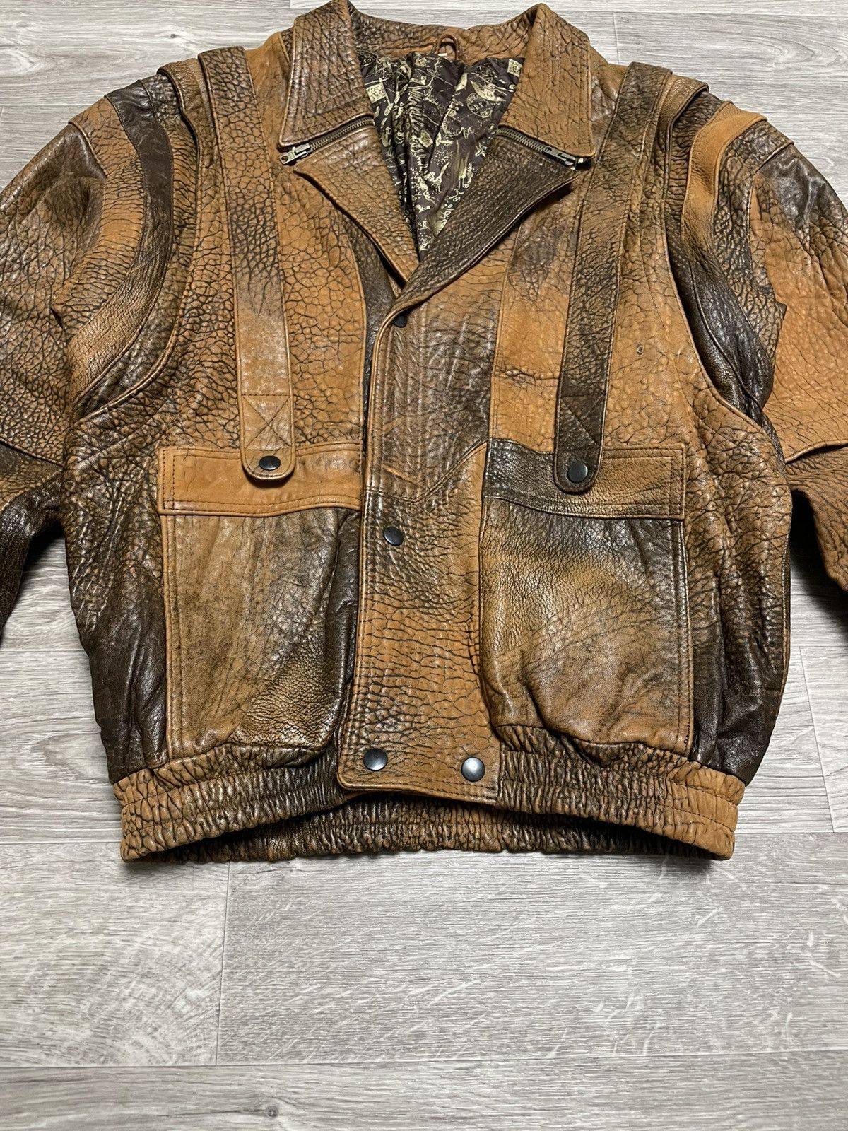 Leather Vintage Leather Brown Patterned Bomber Jacket 90s Size US M / EU 48-50 / 2 - 3 Thumbnail