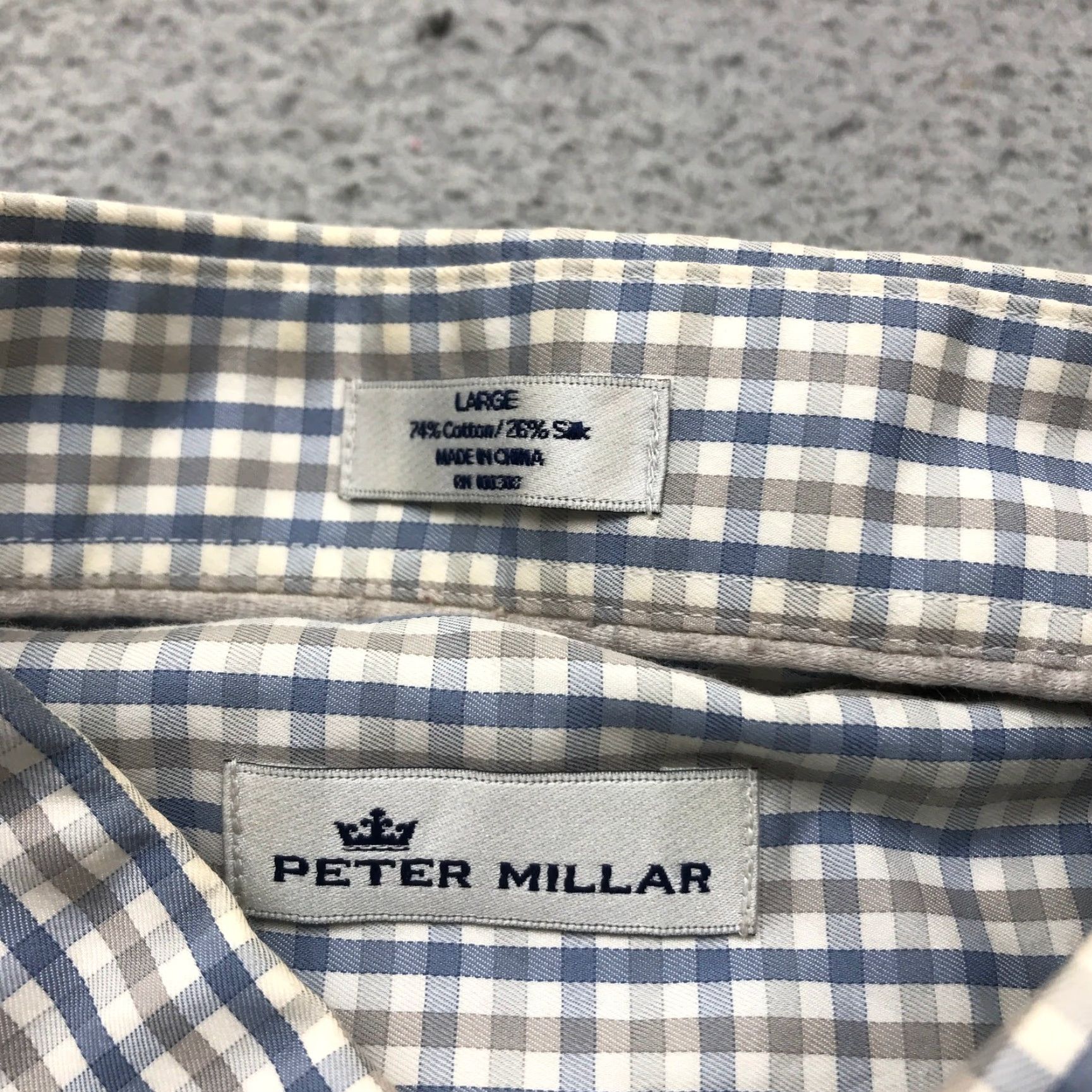 Peter Millar Peter Millar Button Down Long Sleeve Dress Shirt Mens Large Gingham Check Silk Blend Size 42R - 4 Thumbnail