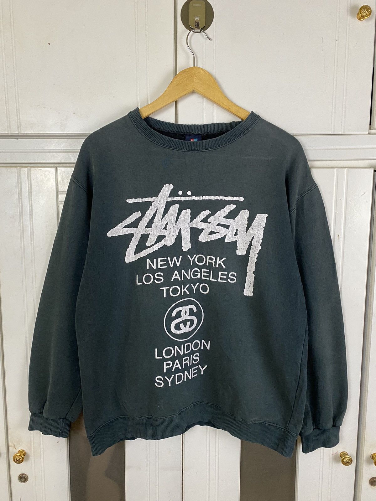 Pre-owned Stussy X Vintage Stussy Big Logo Sun Faded In Faded Black