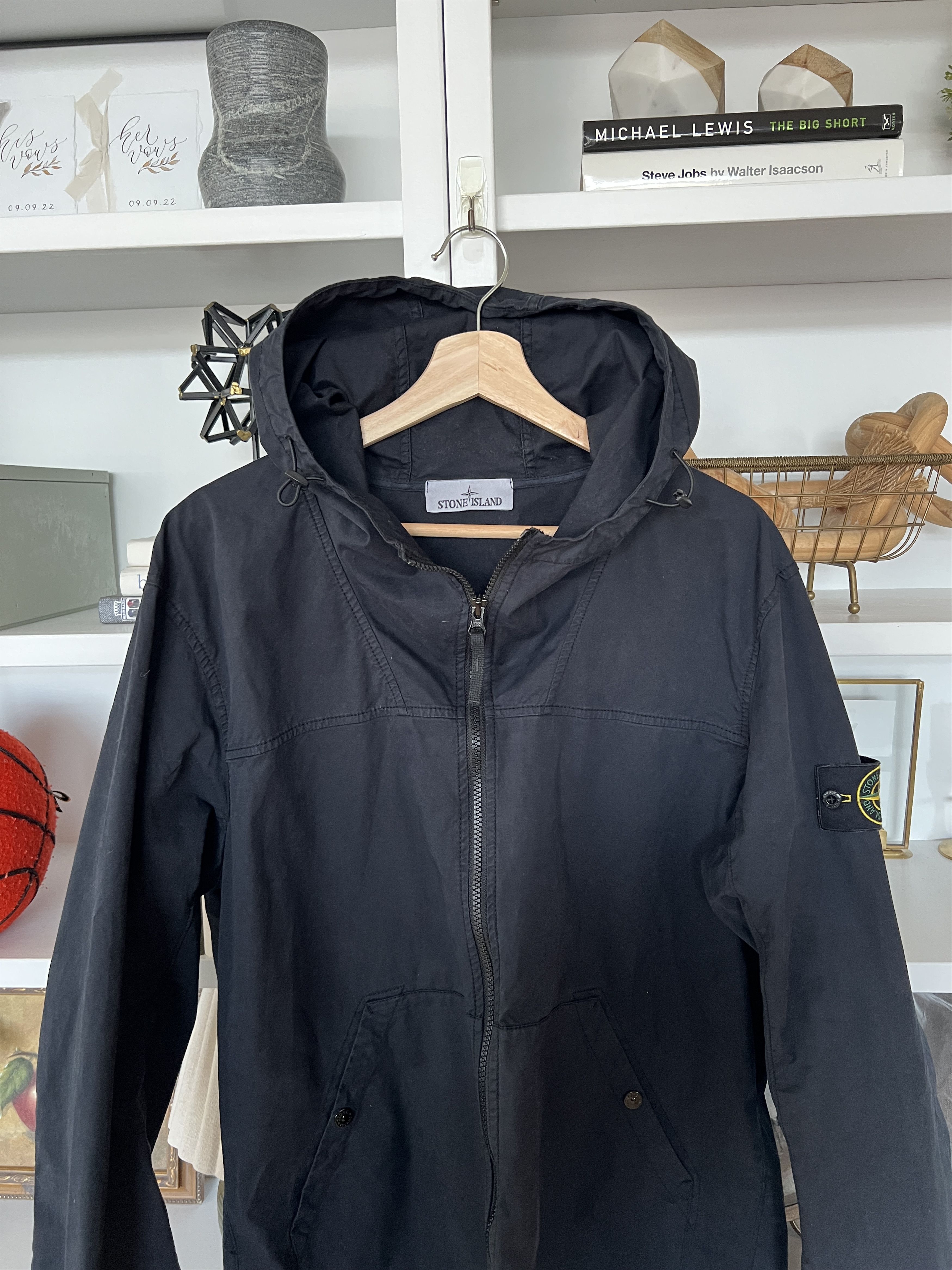 Stone Island Men's Black Hooded Jacket XL Garment Dyed $715