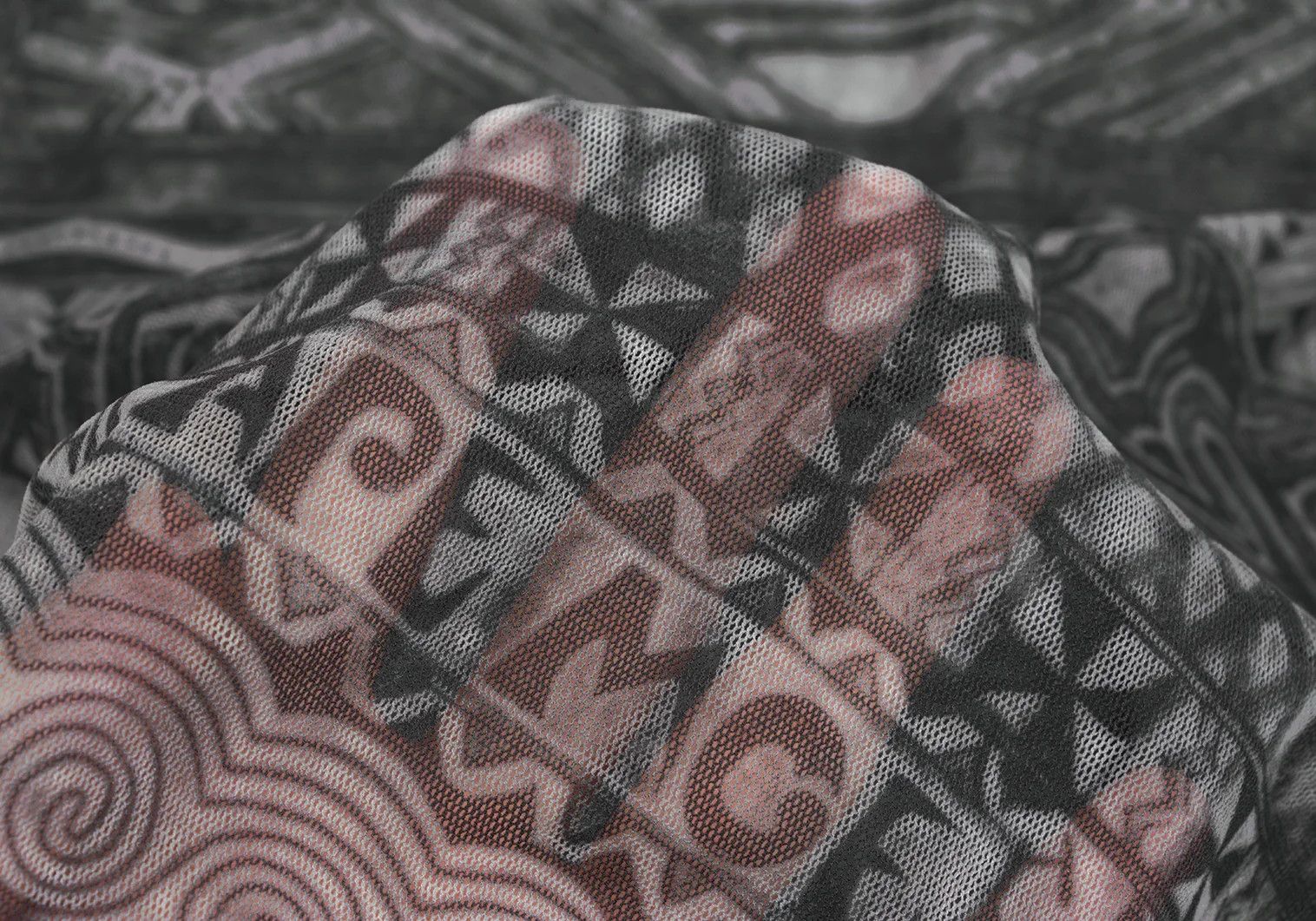 Jean Paul Gaultier Graphic Print Power Net V-Neck T-Shirt in Gray/Black Size US M / EU 48-50 / 2 - 12 Thumbnail