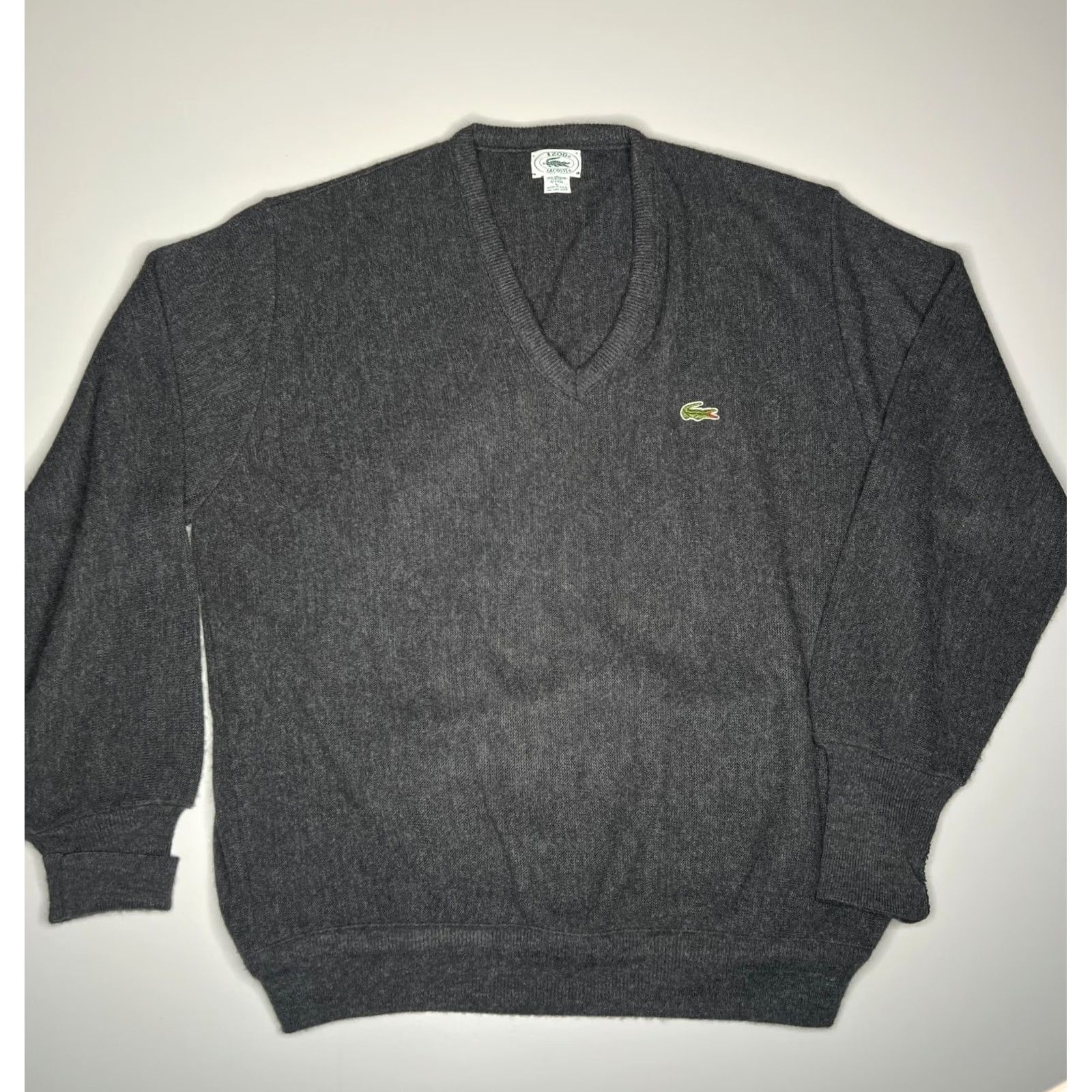 Lacoste VINTAGE Lacoste IZOD V-Neck Sweater Men’s L Gray USA Made 100% Orlon Pullover Size US L / EU 52-54 / 3 - 2 Thumbnail