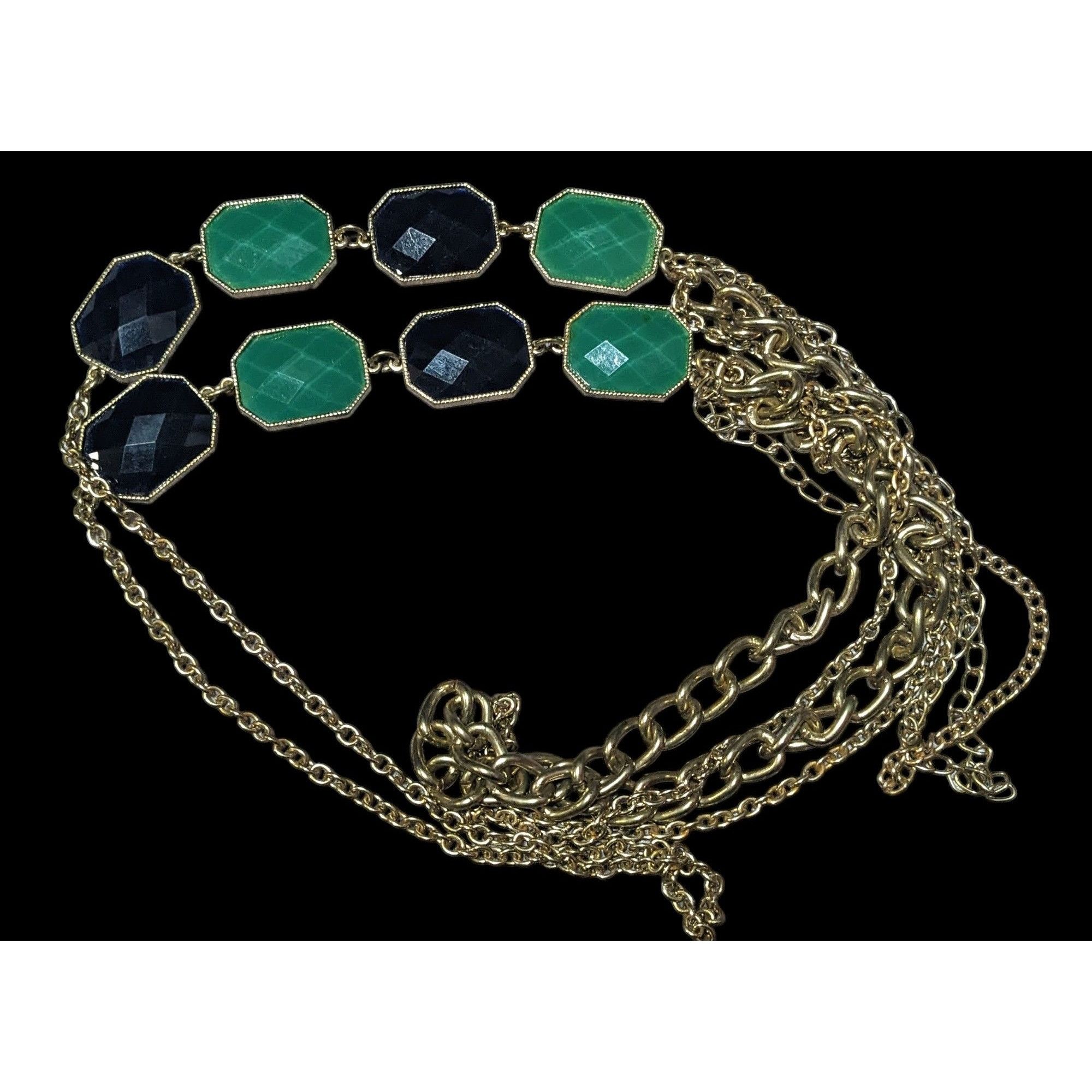 Other Y2k Chunky Glam Gold Tone Blue And Green Gemmed Multilayer S Size ONE SIZE - 1 Thumbnail