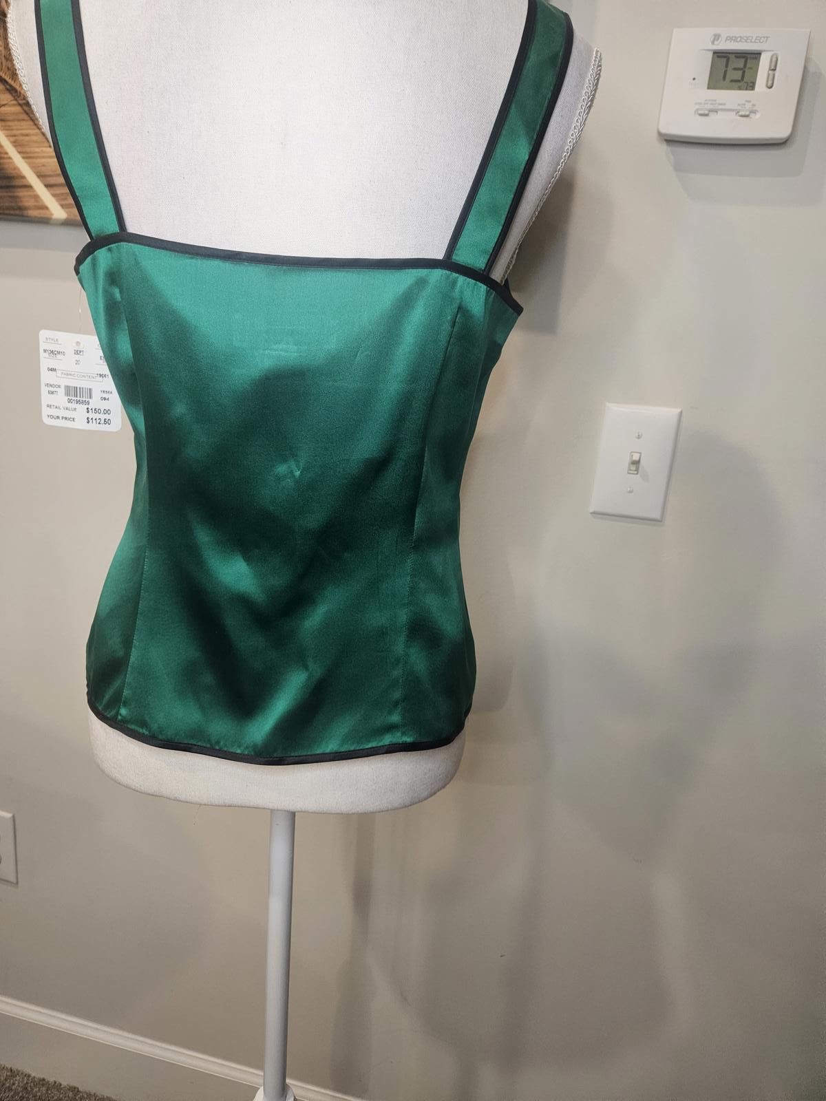 Designer Nwt Doncaster Elegant Green Silk Camisole with Black Trim Size S / US 4 / IT 40 - 3 Thumbnail