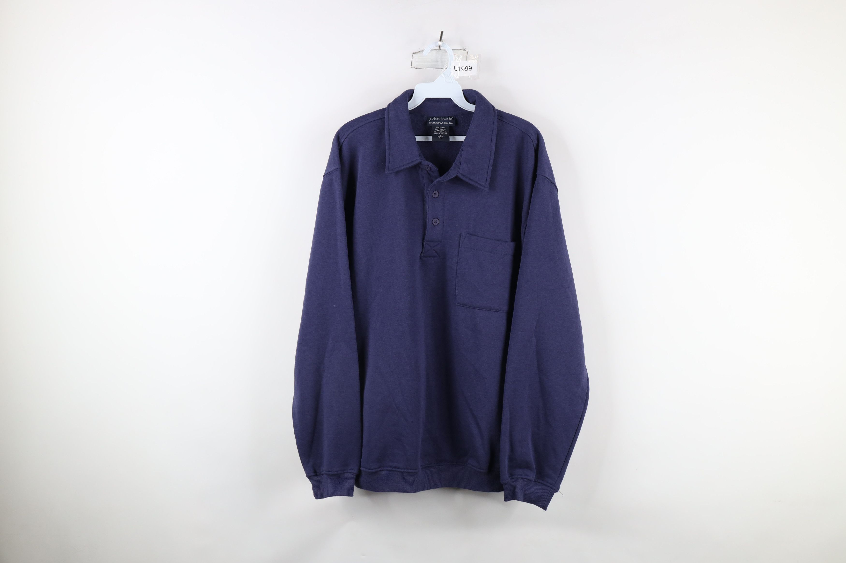 Vintage Vintage 90s Streetwear Collared Pullover Sweatshirt Blue Size US L / EU 52-54 / 3 - 1 Thumbnail