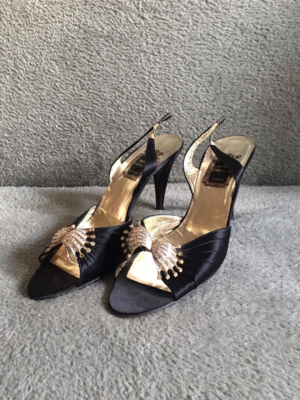 Rene Caovilla Jeweled Vintage Satin Slingback Heels EU 39.5