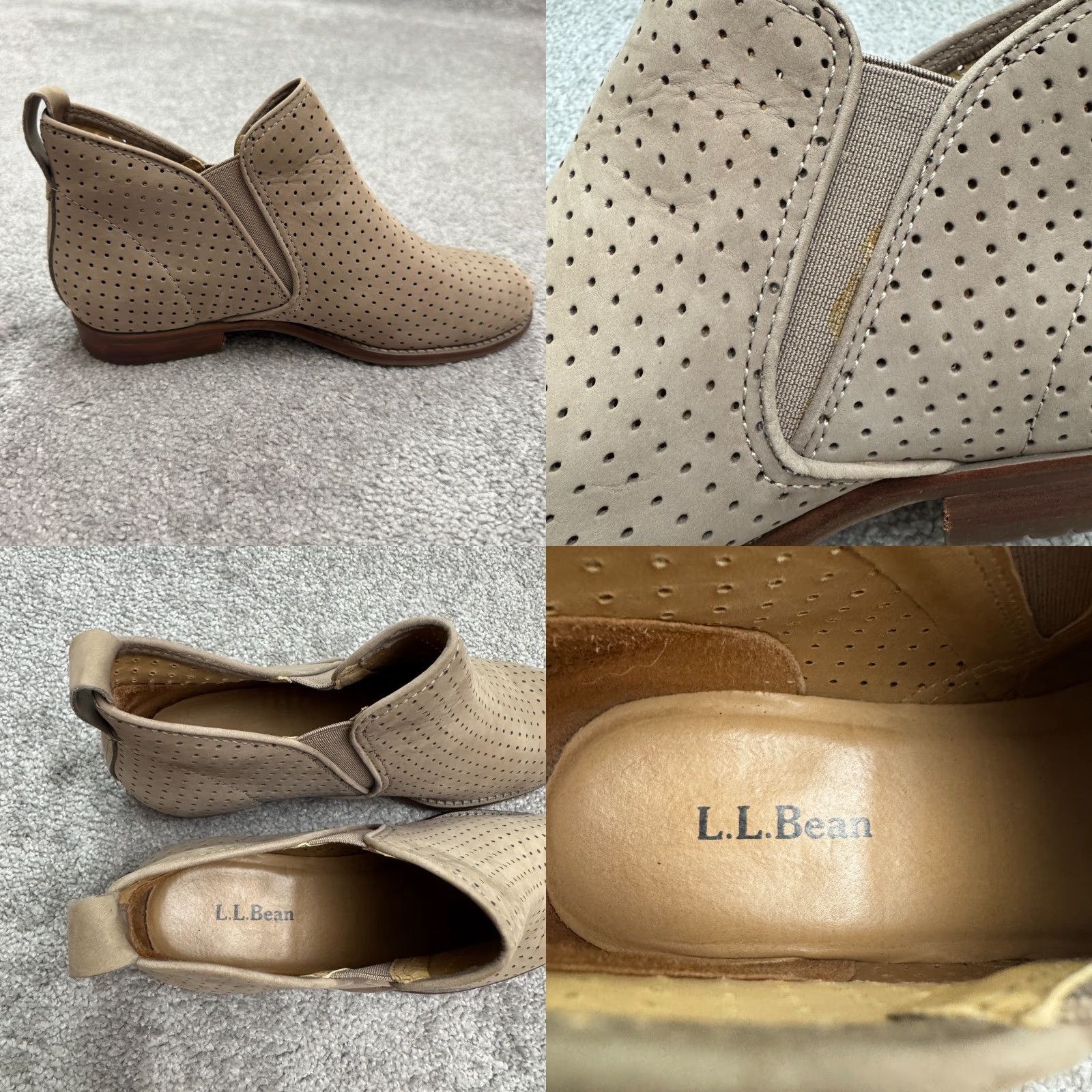 Vintage L.L. Bean Perforated Suede Leather Chealse Ankle Boots Womens 6.5 Gray Pull On Size US 6.5 / IT 36.5 - 8 Thumbnail