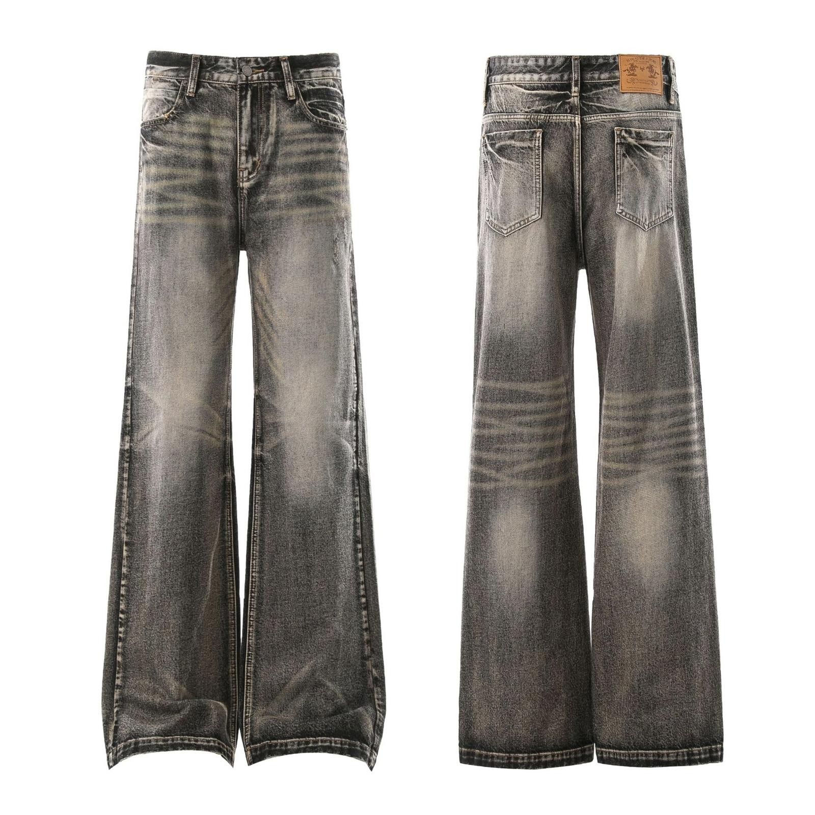 Vintage Black Distressed Wide Leg Jeans, Baggy Denim Pants Size US 32 / EU 48 - 5 Thumbnail