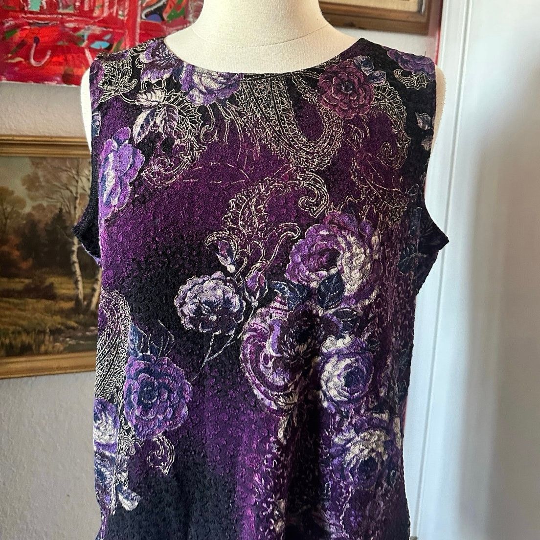 Other white stag purple black gold floral tank top Size L / US 10 / IT 46 - 2 Thumbnail