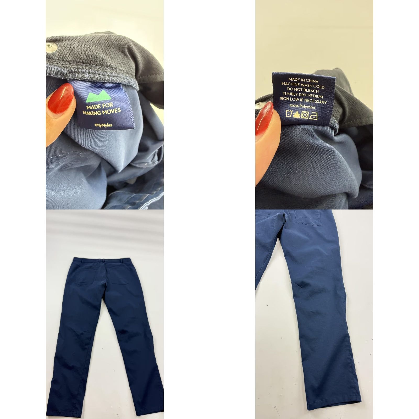 Vintage Myles Pants Mens 2XL Navy Blue Performance Chino Polyester Straight Leg Front Zip Pockets Casual Travel Athletic Size US 39 - 8 Thumbnail