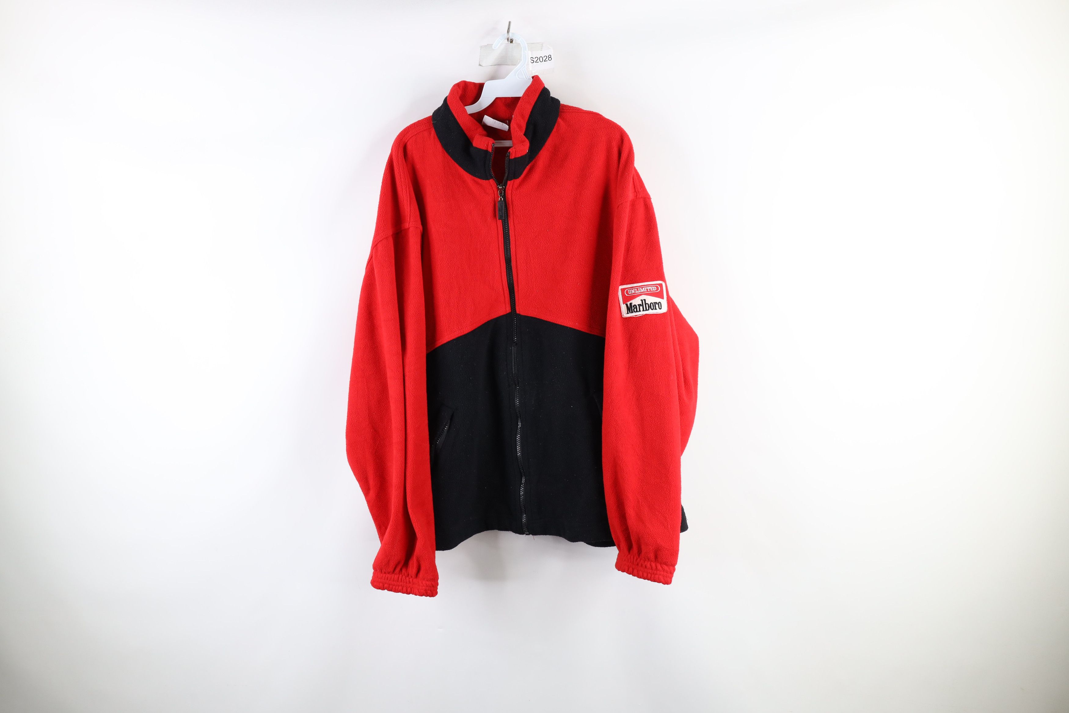 Marlboro × Vintage Vintage 90s Marlboro Spell Out Full Zip Fleece Jacket Red Size US XL / EU 56 / 4 - 1 Thumbnail