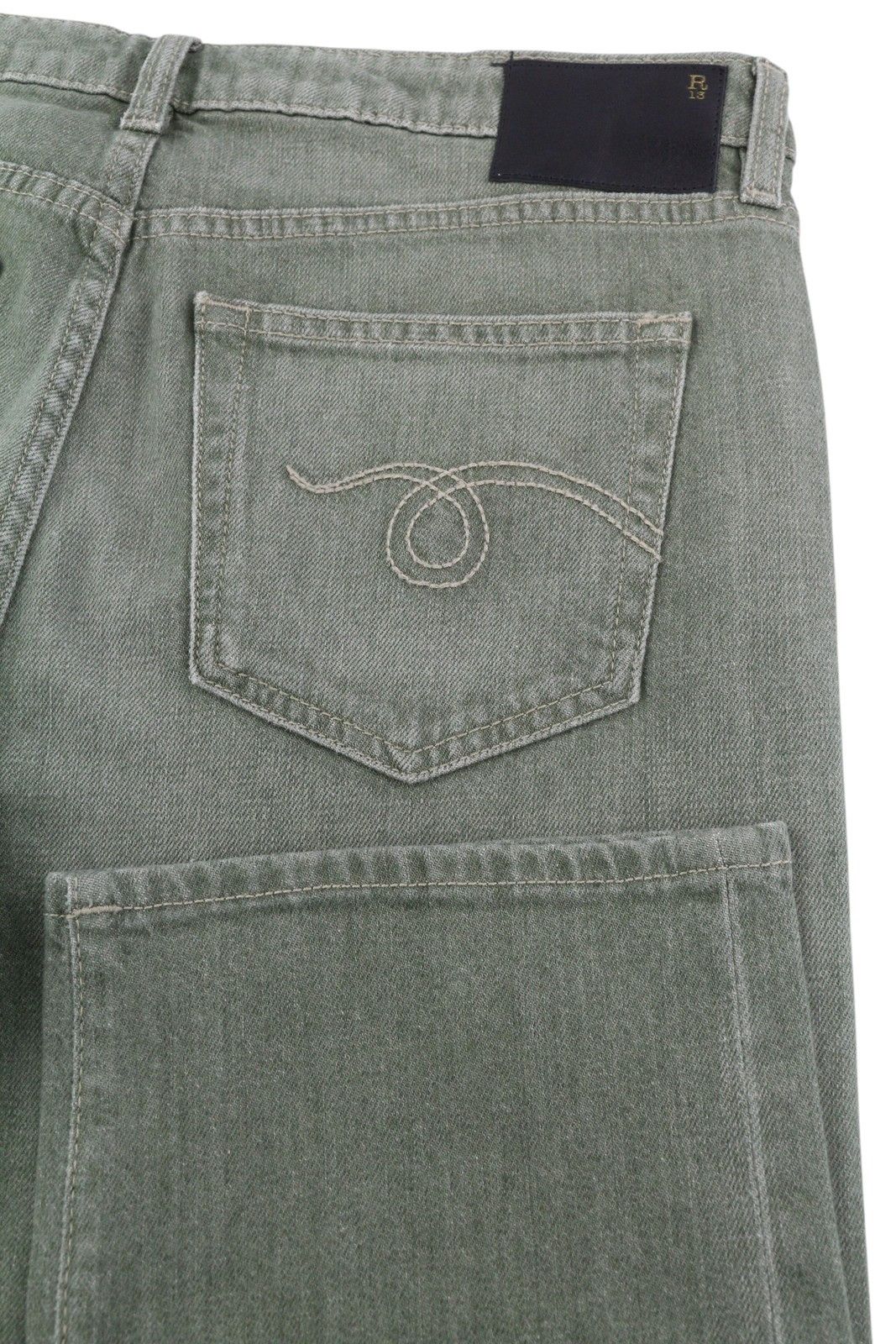 R13 BOY STRAIGHT 30 Cropped Army Green Stretch 84482 Size 30" / US 8 / IT 44 - 6 Thumbnail