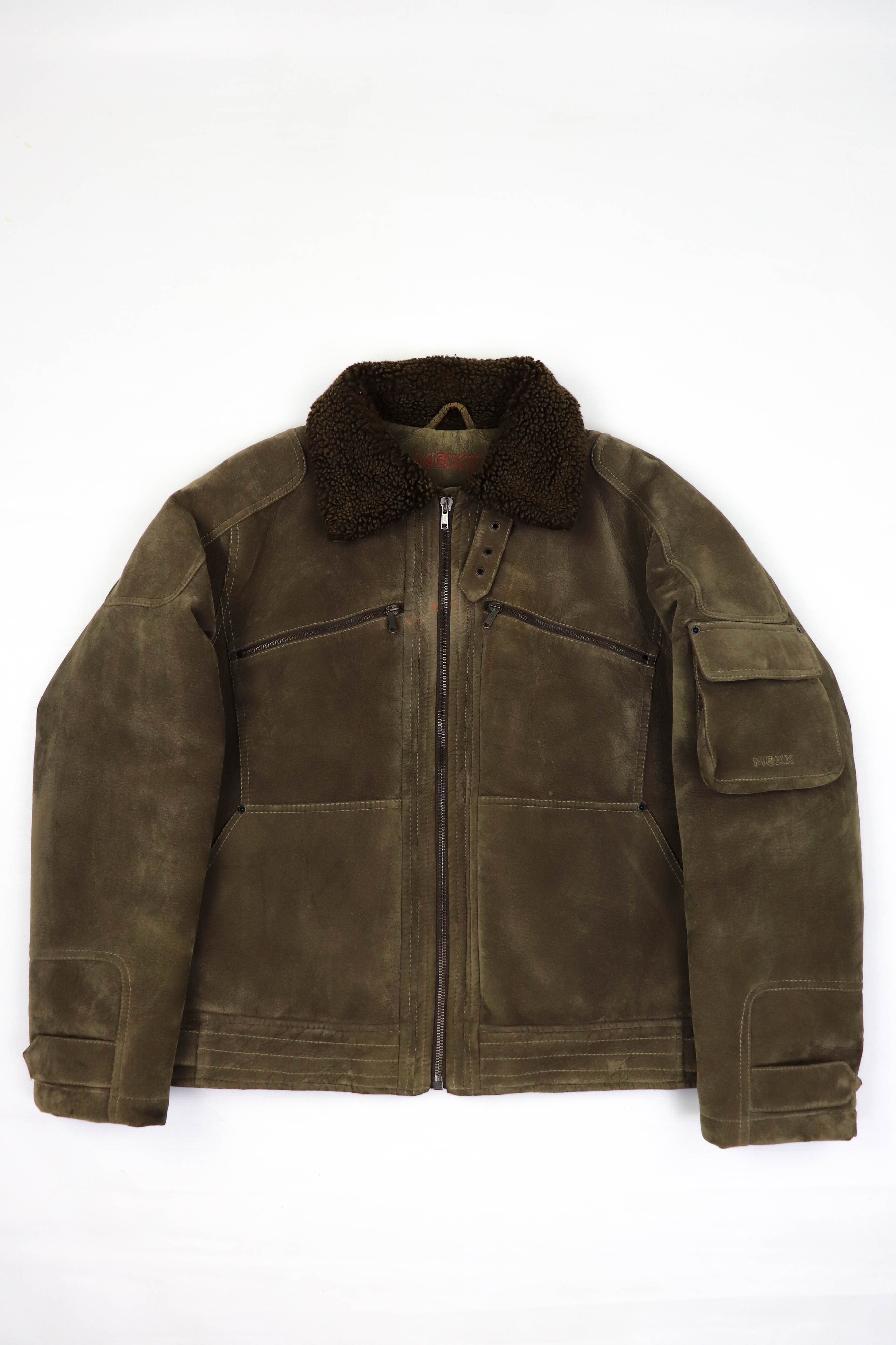 image of Mexx Vintage 90's Y2K Utility Combat Sherpa Zip Jacket in Olive Khaki, Men's (Size Large)