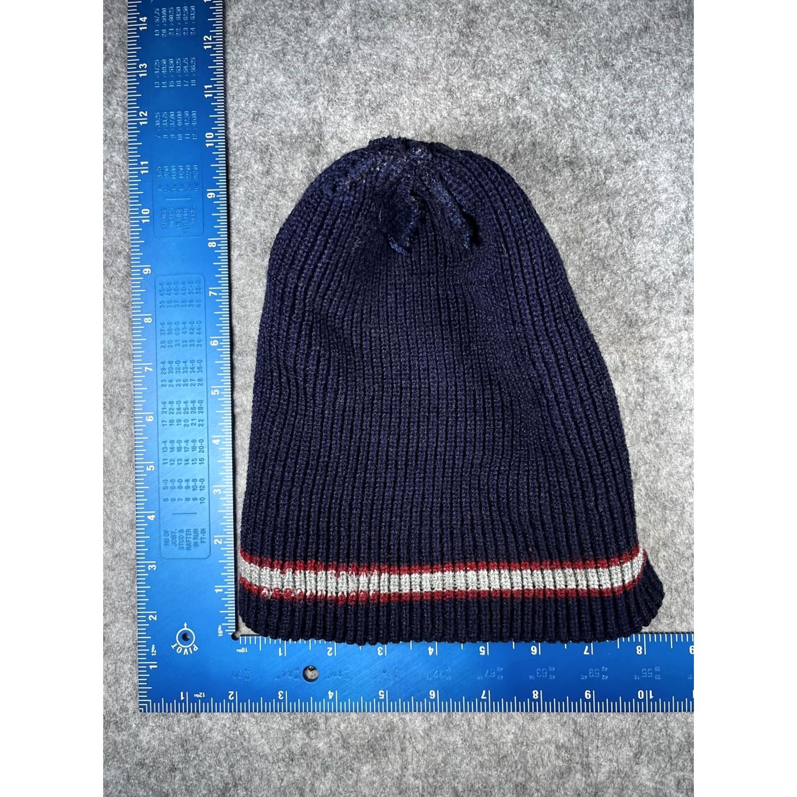 Vintage Beanie Mens Knit Hat Striped Blue One Size Cuffed Winter Warm Stretch Casual Nightwear Size ONE SIZE - 4 Thumbnail