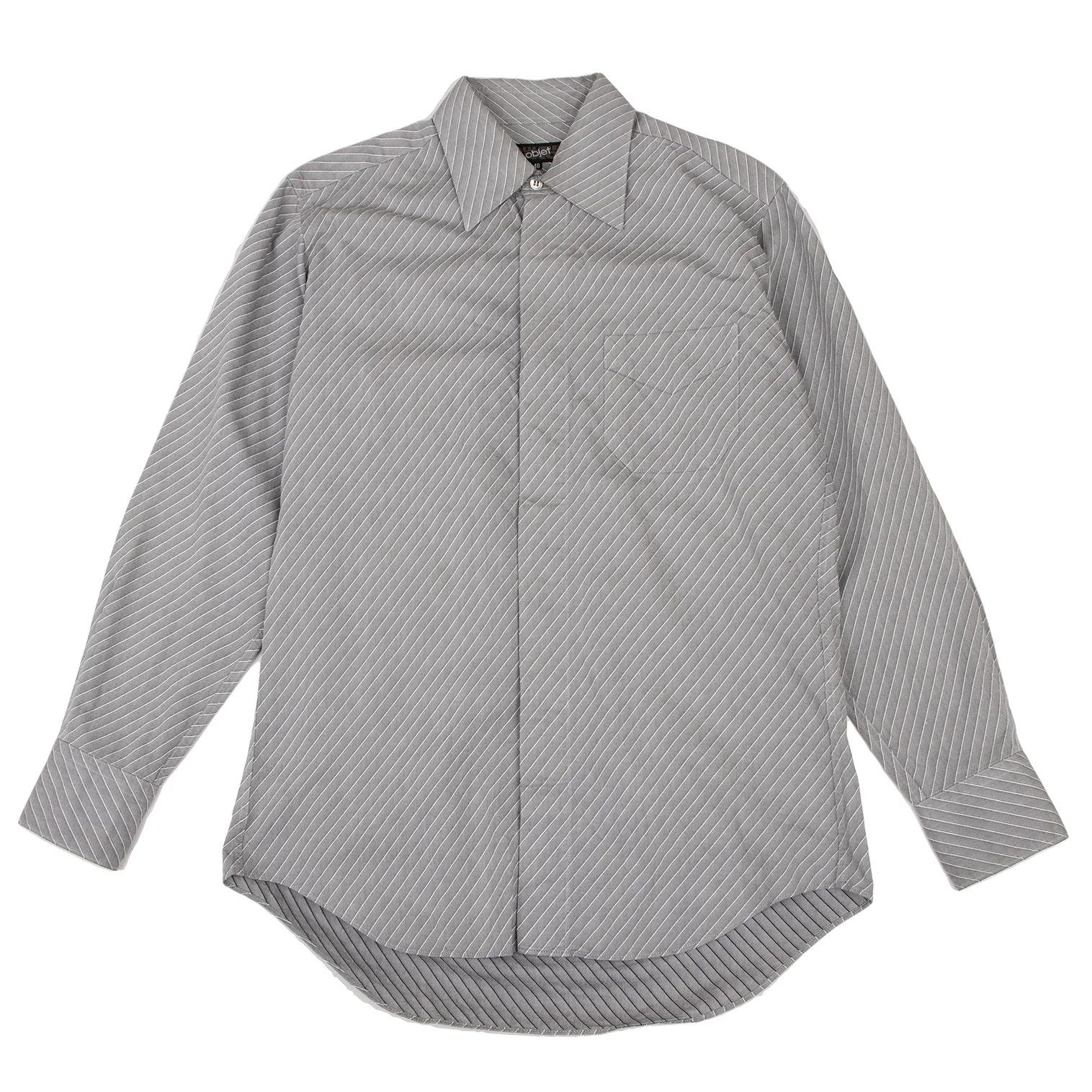 Jean Paul Gaultier Cotton Diagonal Stripe Dress Shirt in Grey and White, Size Size US M / EU 48-50 / 2 - 1 Thumbnail