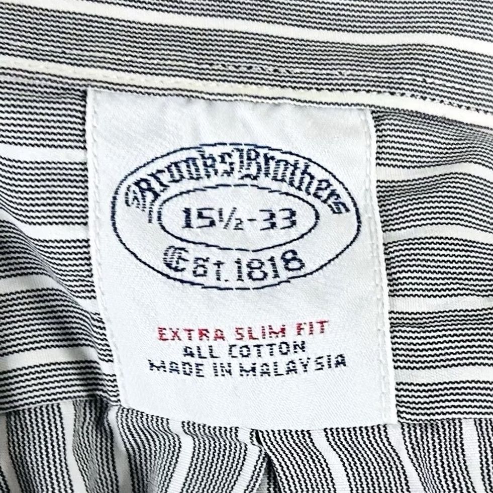 Brooks Brothers Brooks Brothers Dress Shirt Gray White Striped Cotton 15.5 33 Extra Slim Fit Shirt Mens Size 42R - 3 Thumbnail