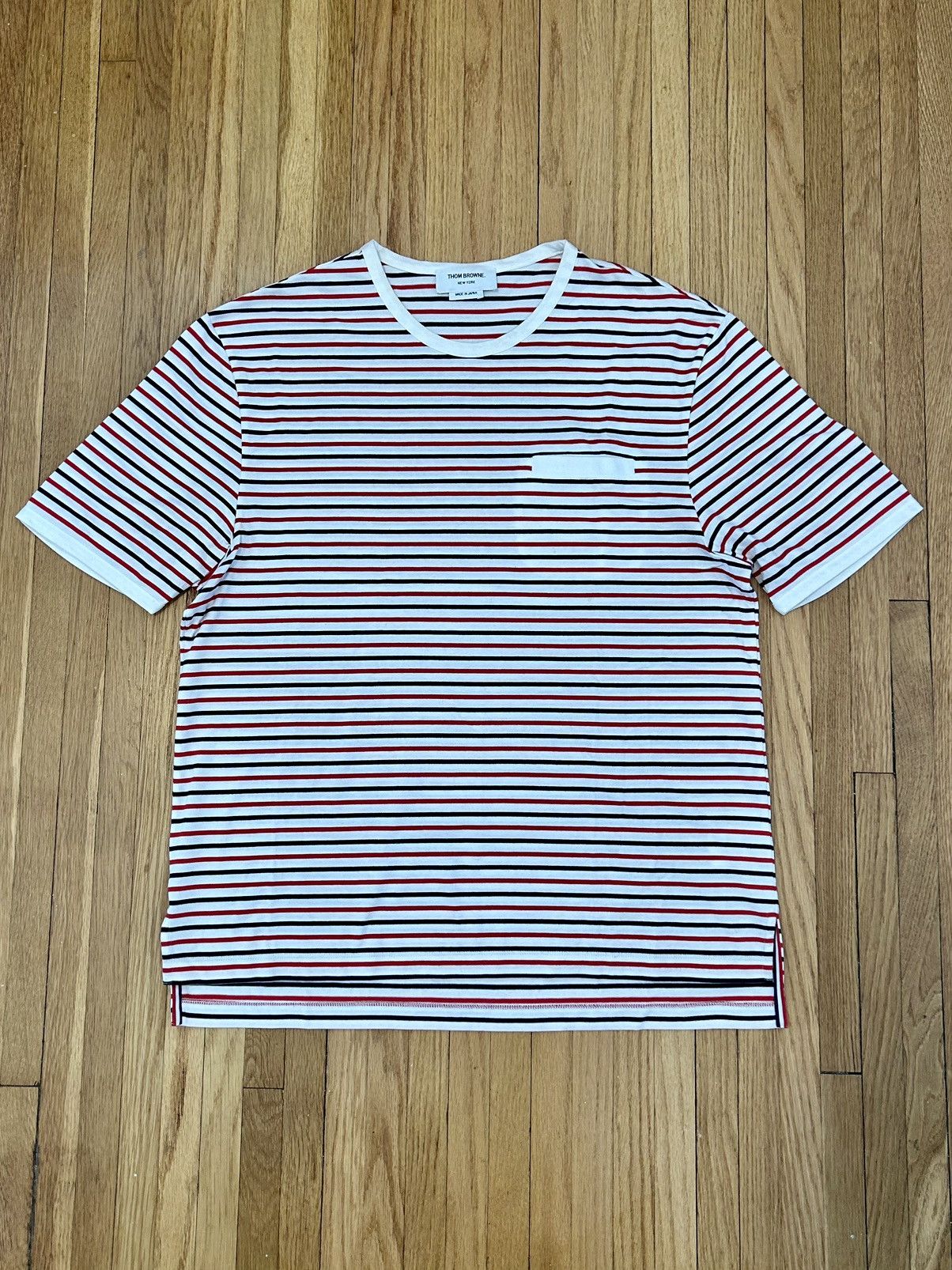 Image of Thom Browne Striped Ss Top in White/Red/Blue, Men's (Size XL)