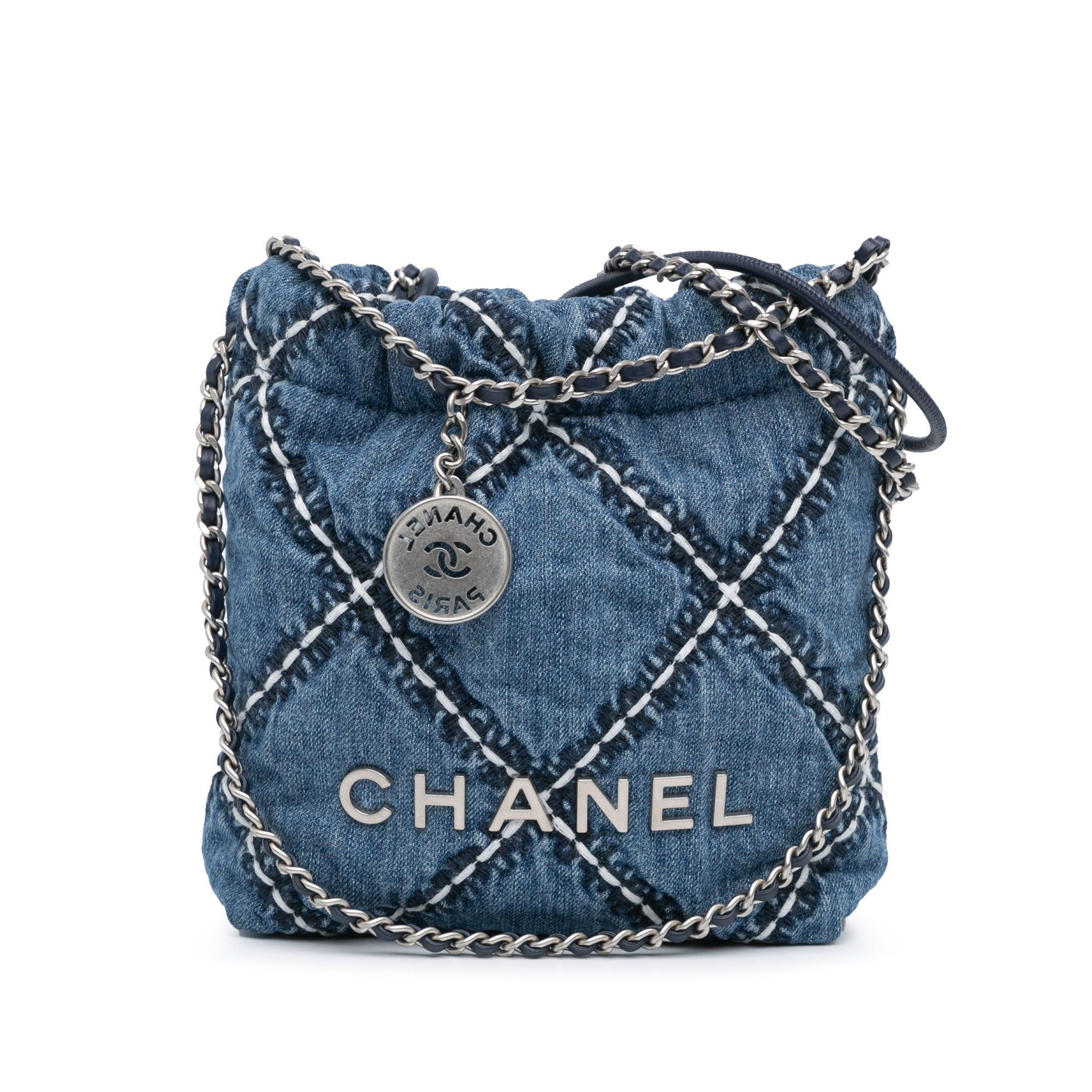 Chanel Chanel Mini Denim Stitched 22 Satchel Blue Size ONE SIZE - 1 Thumbnail