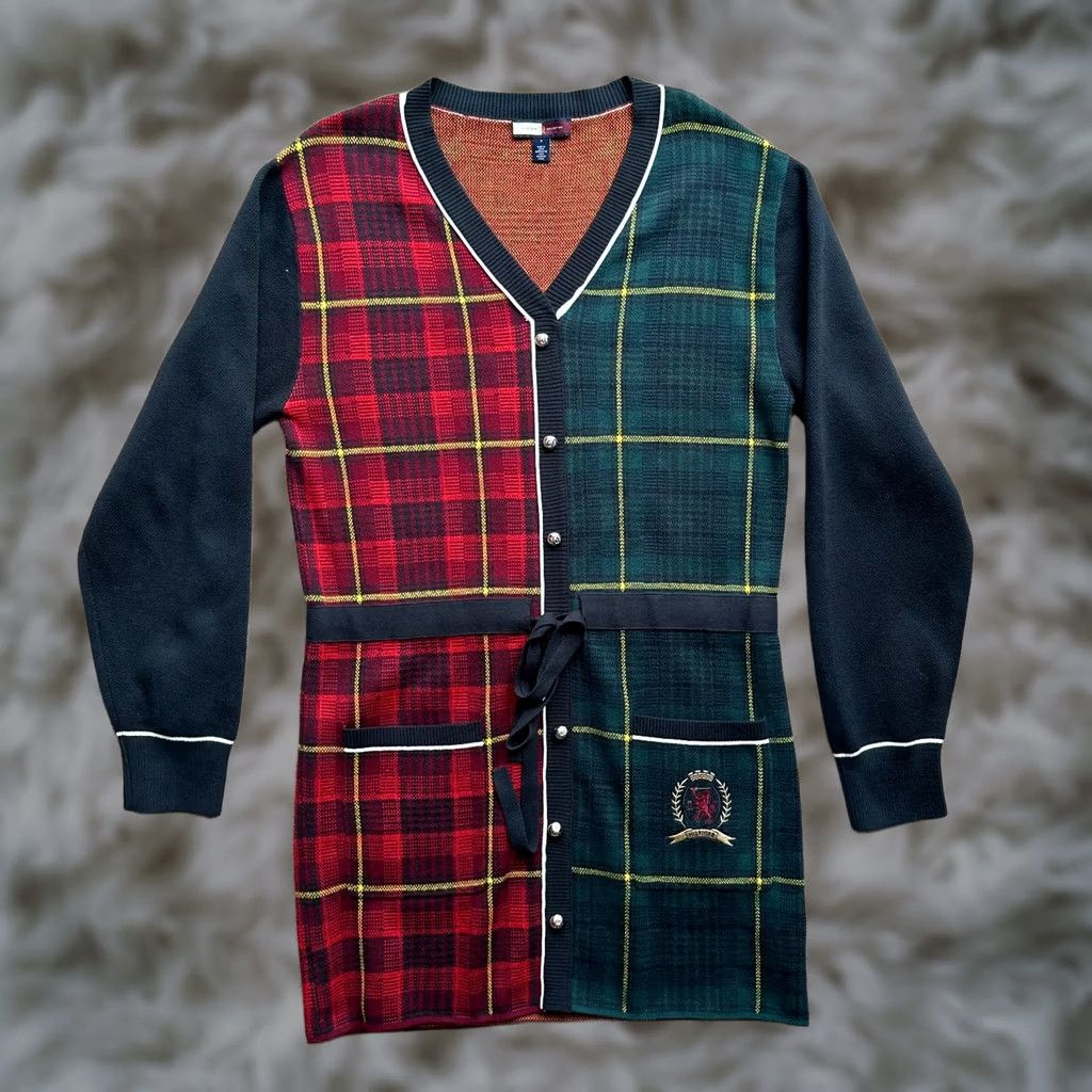 Tommy Hilfiger Tommy Hilfiger Sweater Dress Womens Small Cotton Collection Long Sleeve Plaid Multicolor V-Neck Button Size S / US 4 / IT 40 - 1 Thumbnail