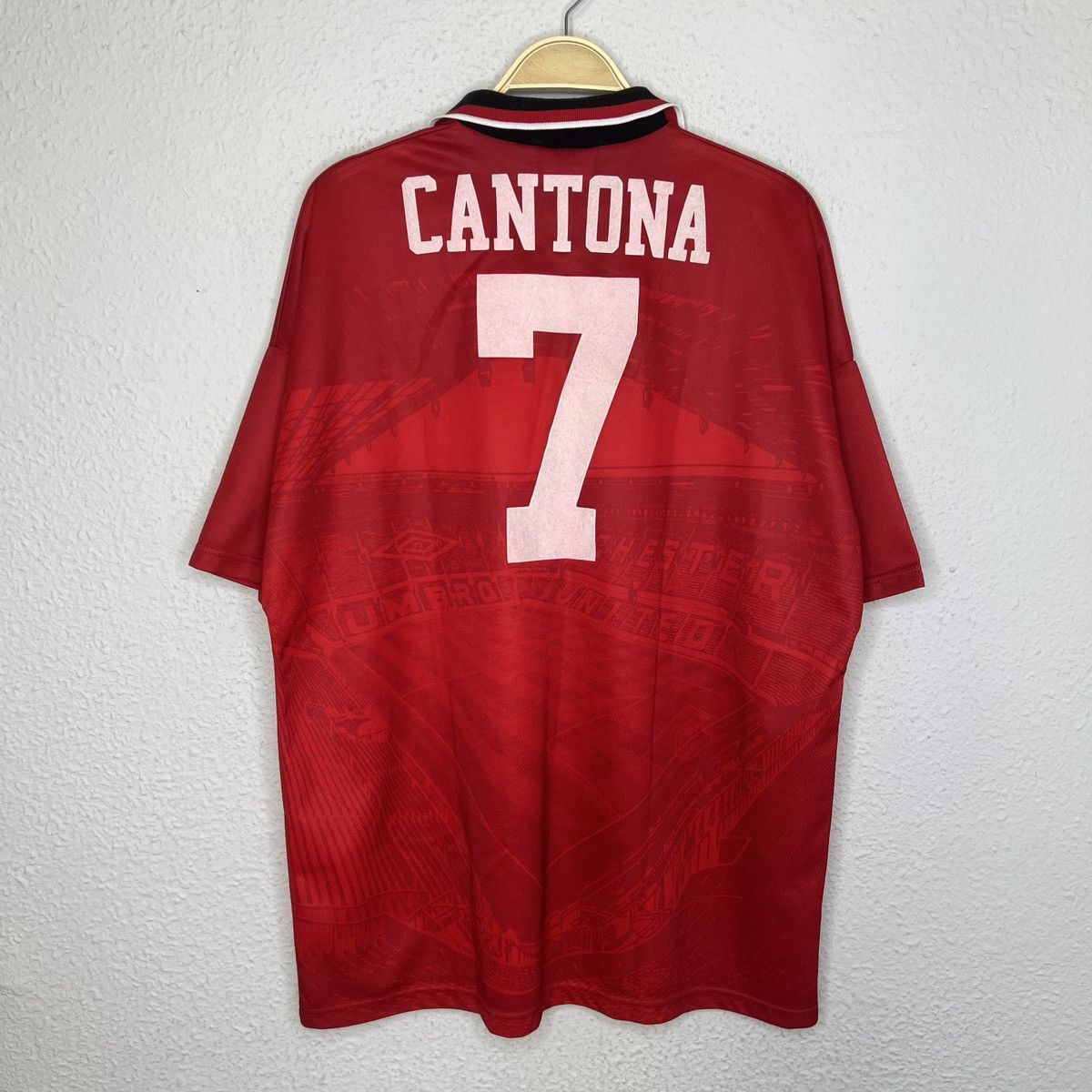 image of Manchester United 1994-1995 Umbro Cantona 7 Home Kit Jersey in Red, Men's (Size XL)