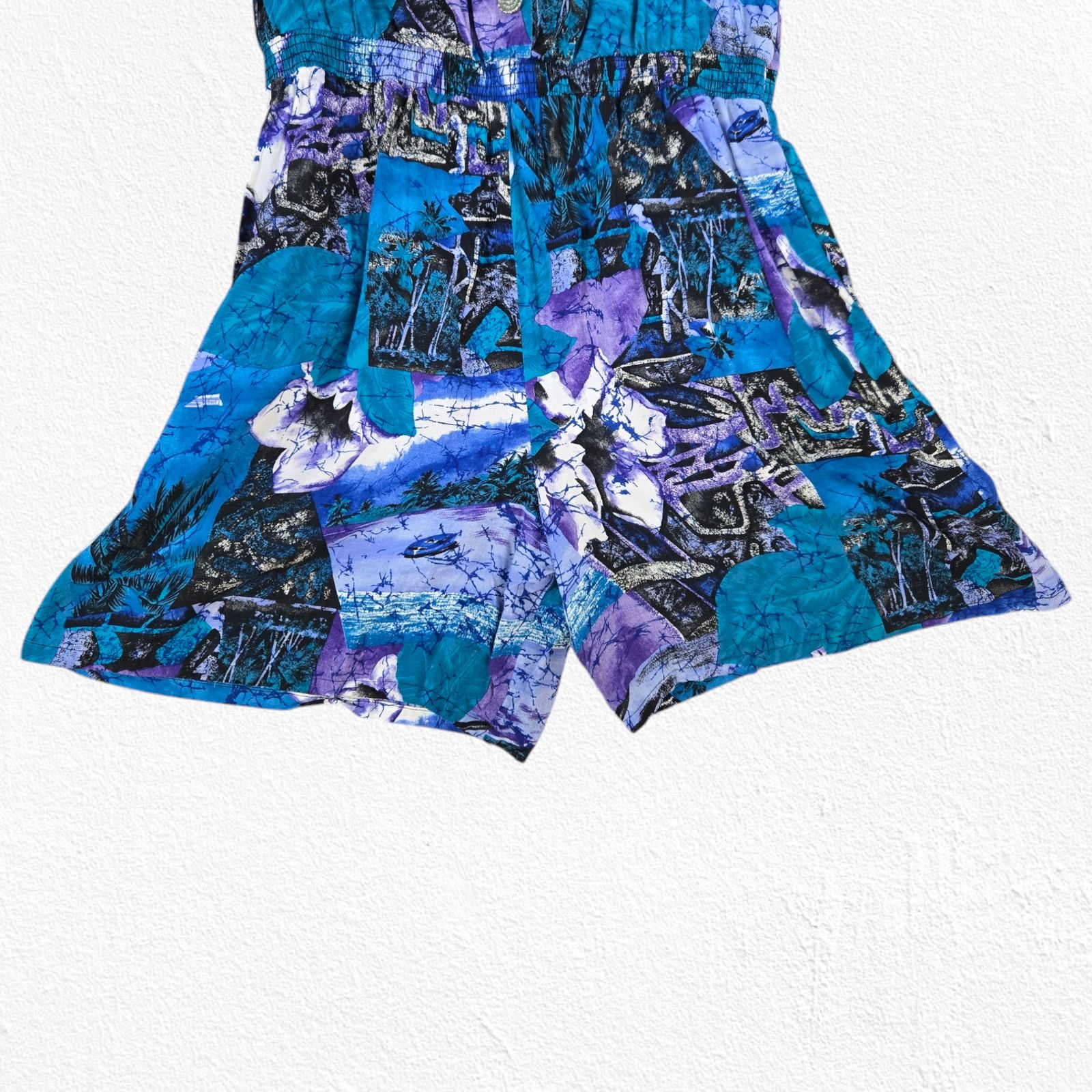 Vintage 80s Black Blue Bold Tropical Print Romper Size 1X Size 40" / US 18 - 8 Thumbnail