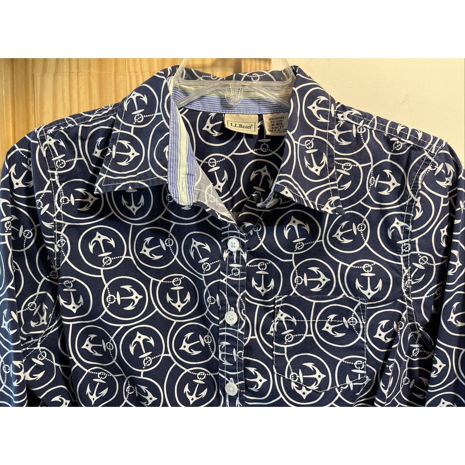 L.L. Bean LL Bean Top Women’s M Blue Anchor Print LS Stretch Shirt Size M / US 6-8 / IT 42-44 - 4 Thumbnail
