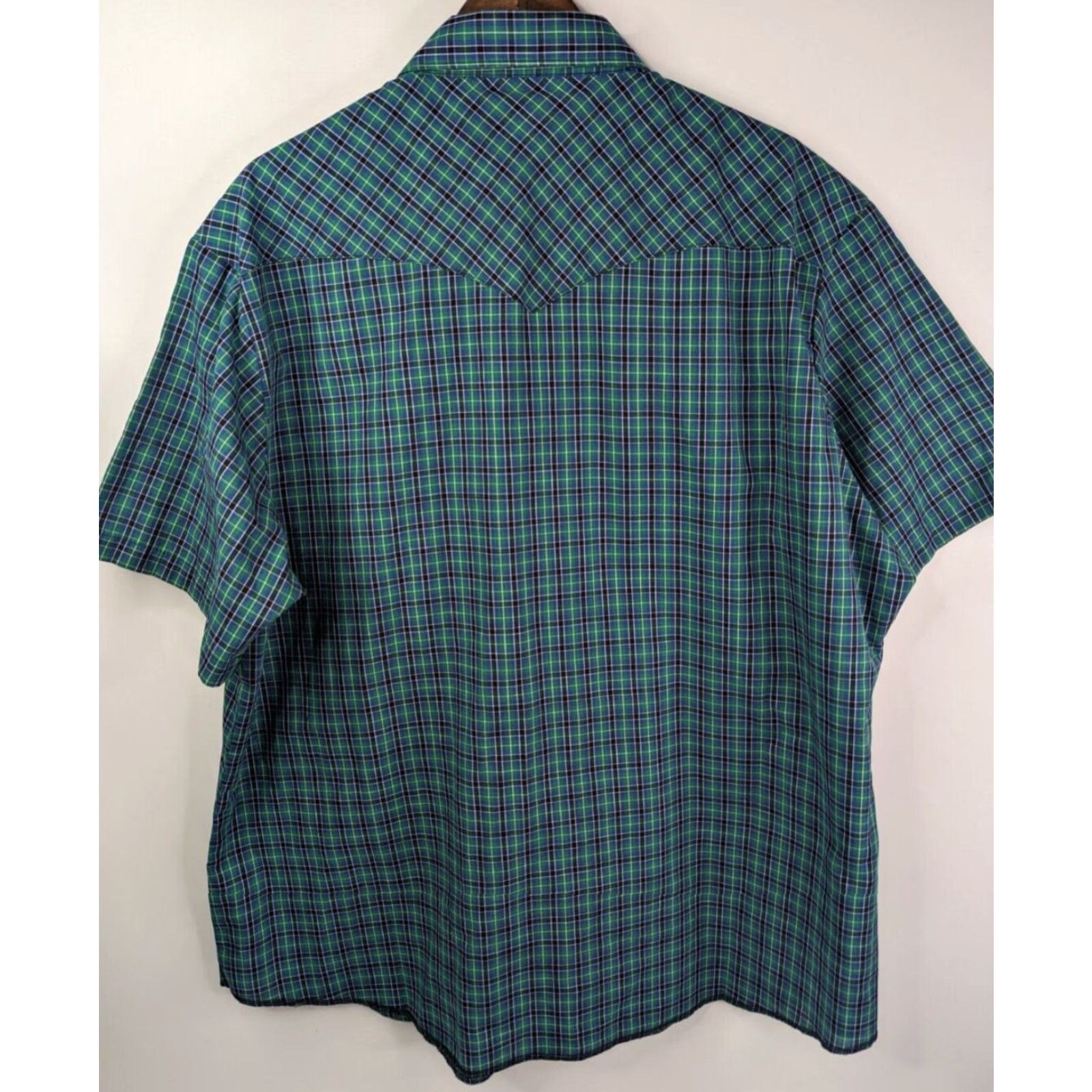 Wrangler Wrangler Shirt Men 2XL Blue Plaid Cotton Short Sleeve Western Snap Button-Up Pockets Size US XXL / EU 58 / 5 - 2 Thumbnail