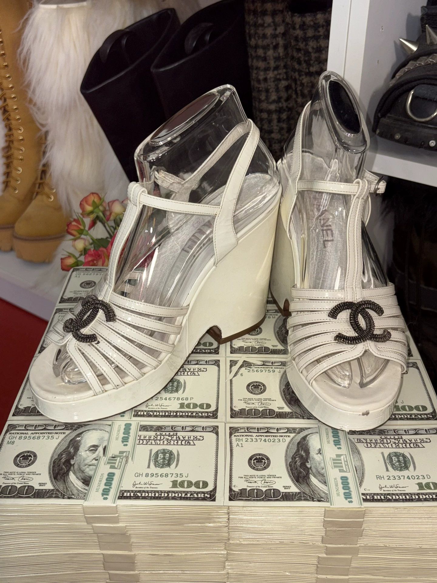 Chanel Chanel Ivory Metal Cutout CC Wedge Sandal Women 38.5 Size US 8 / IT 38 - 1 Thumbnail