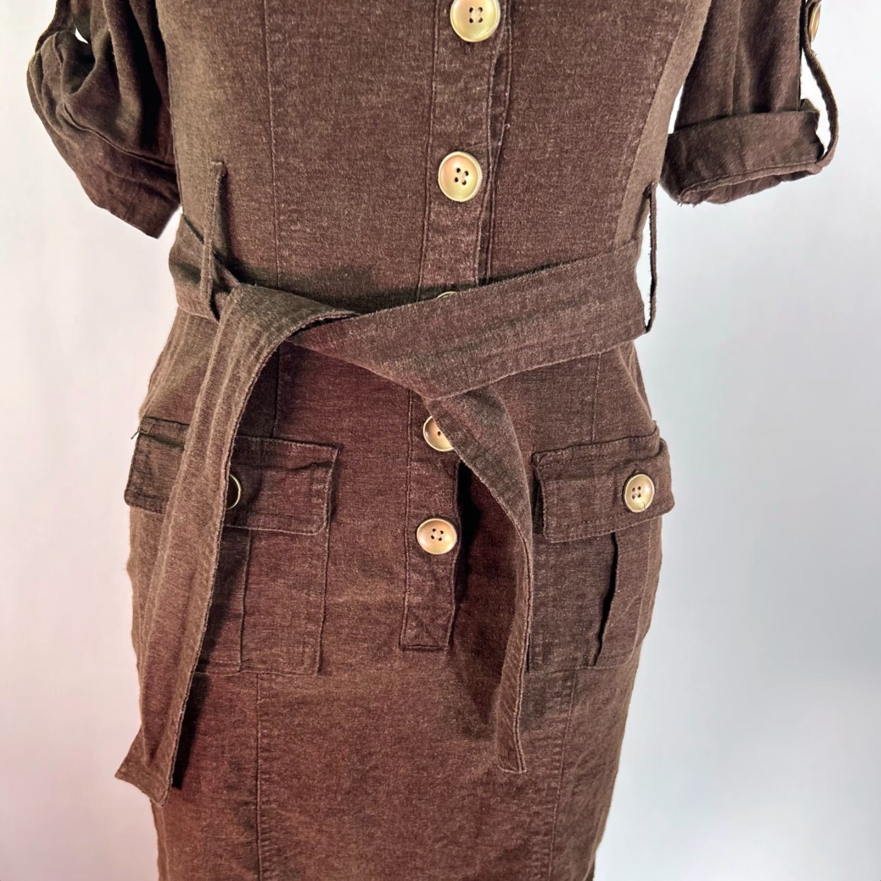 Vintage VTG New York & Co Utility Linen Midi Dress Shirt Dress XS Brown Belt Maxi? Size XS / US 0-2 / IT 36-38 - 3 Thumbnail