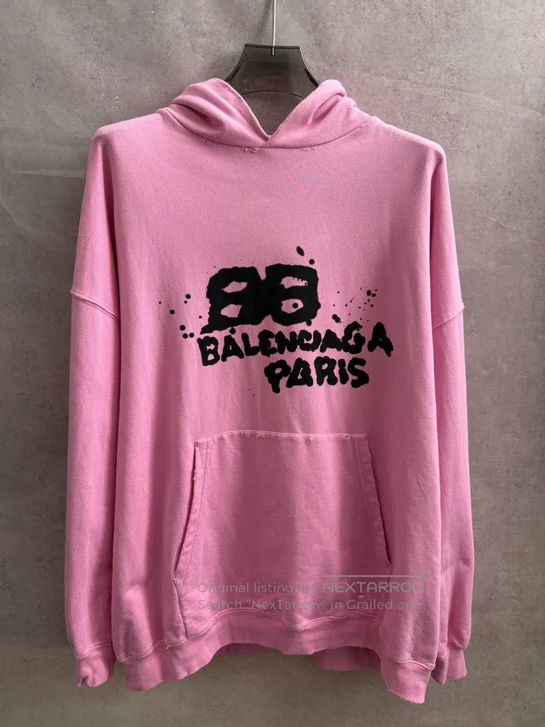 Balenciaga Balenciaga Pink Ink Printed Letter Hooded Sweatshirt Size US S / EU 44-46 / 1 - 1 Thumbnail