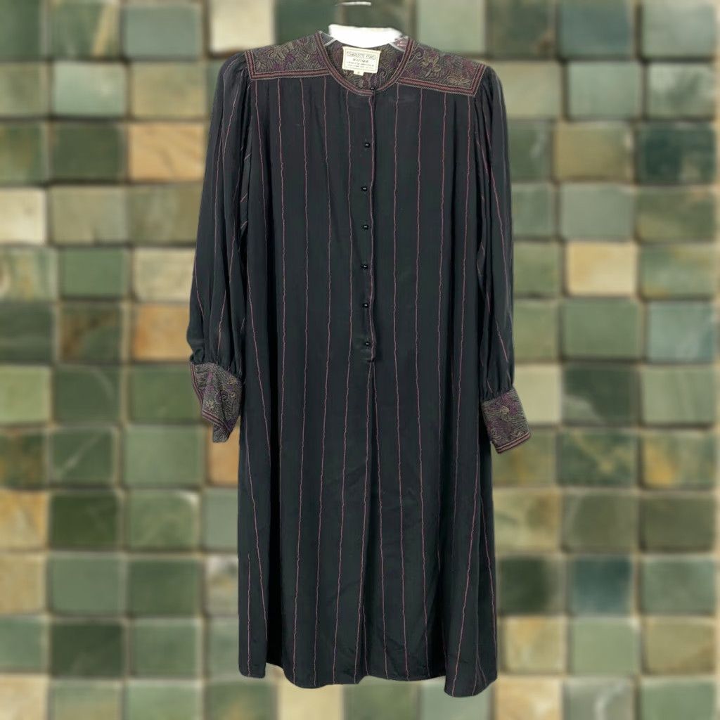 Ford VINTAGE Charlotte Ford Shirt Dress 70s Silk Striped Drapey Shift Size 8 Black Womens Size M / US 6-8 / IT 42-44 - 1 Thumbnail