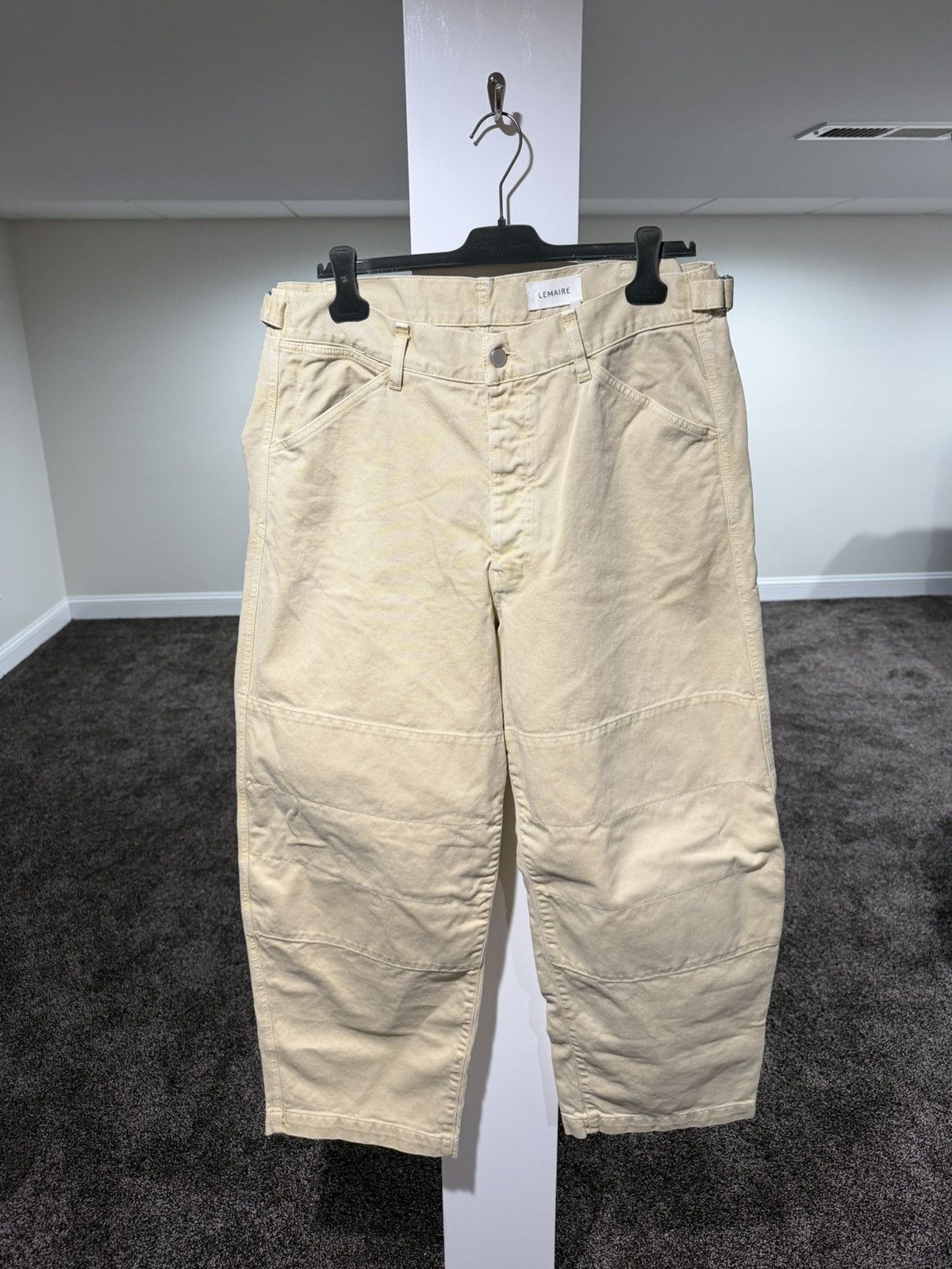 Lemaire Wide Leg Back Belt Twisted Tan Carpenter Knee Pants