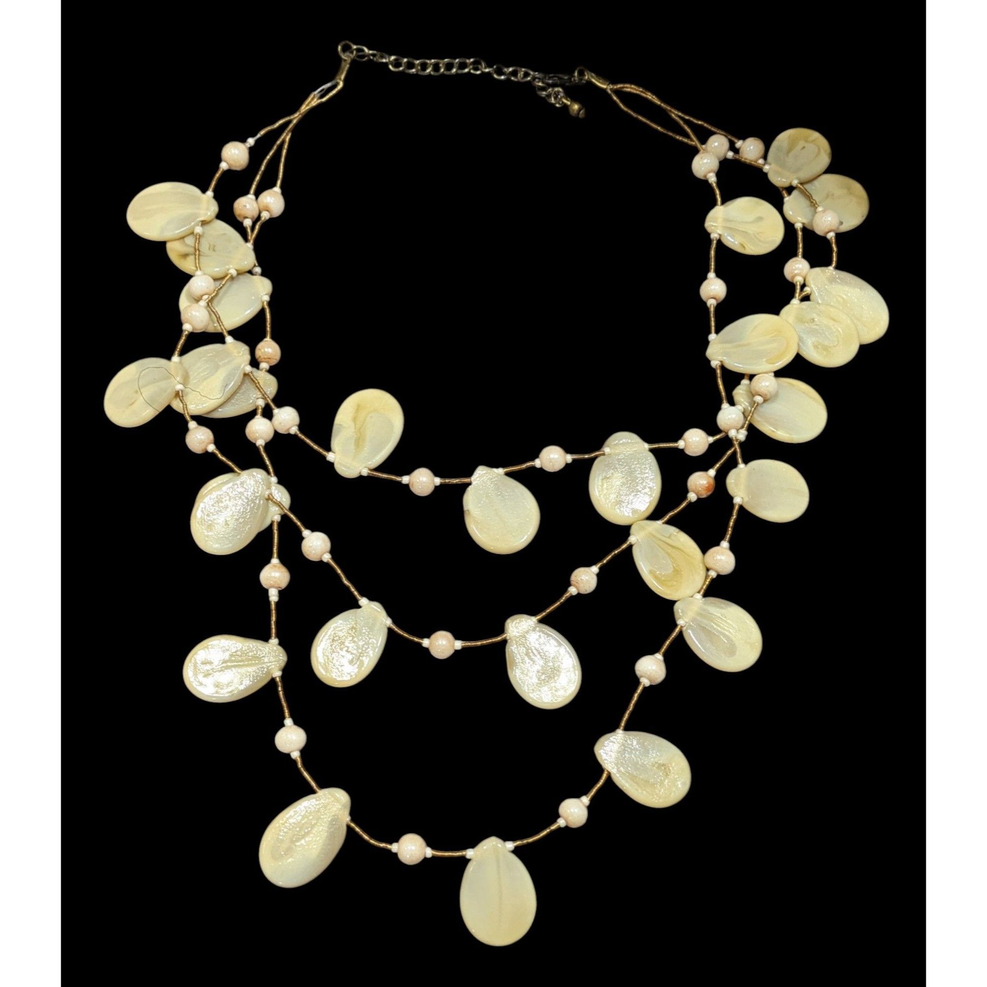 Other Vintage Beige Glass Flat Teardrop Layered Necklace Size ONE SIZE - 1 Thumbnail
