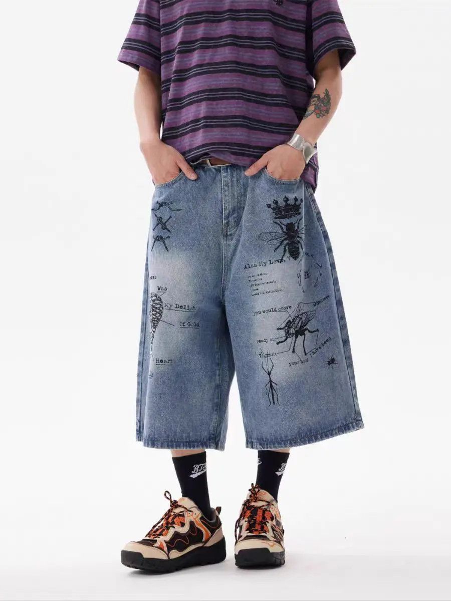 Japanese Brand × Jean Vintage Loose Fit Graffiti Denim Shorts Size US 32 / EU 48 - 1 Thumbnail