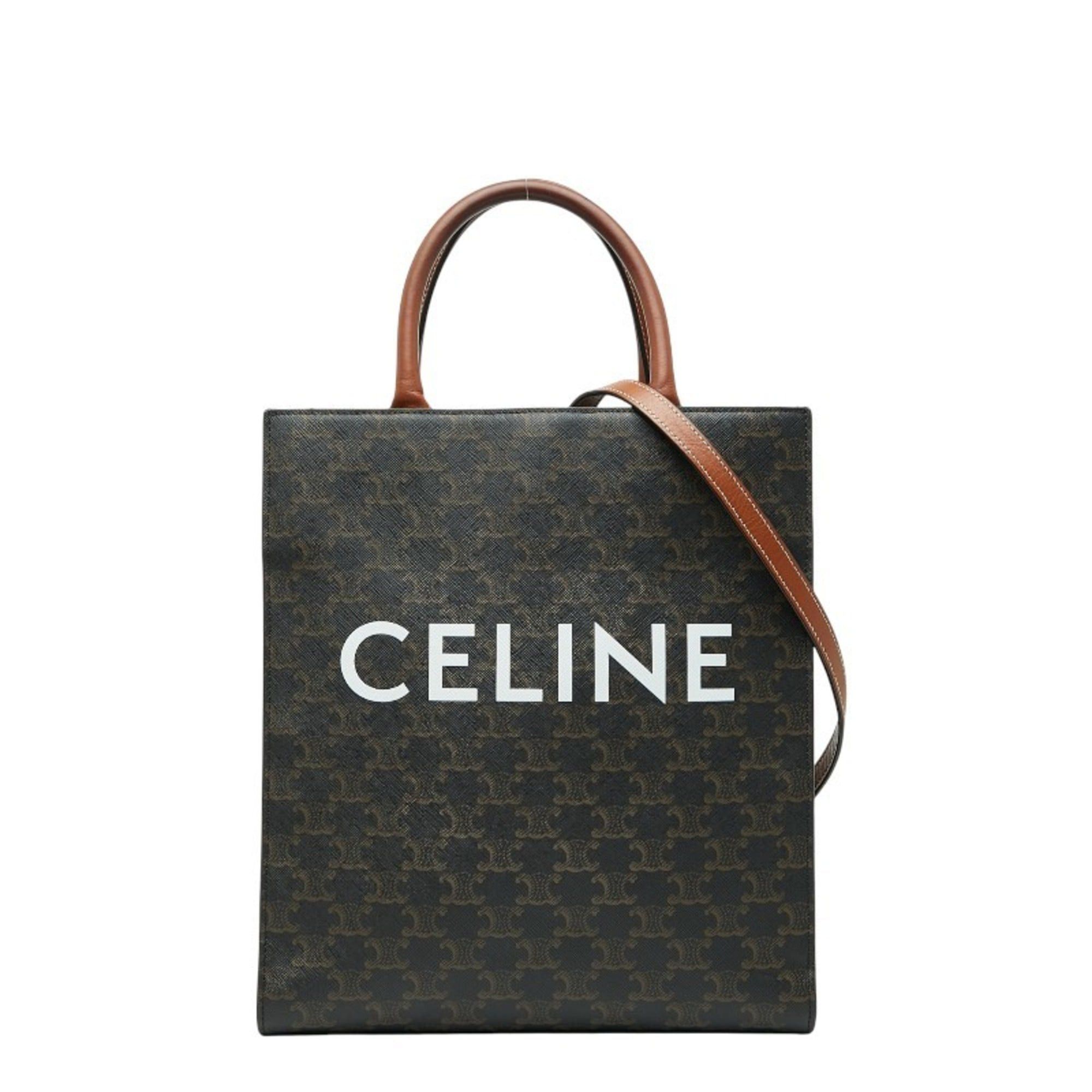 Celine Triomphe Vertical Cabas Small Tote/Shoulder Bag 2-Way Black/Brown Leather Women's CELINE