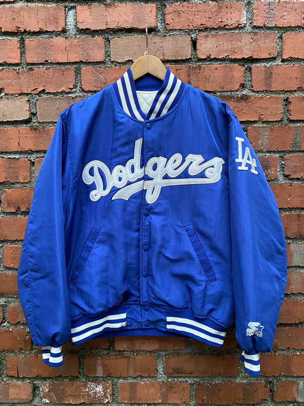 image of Los Angeles Dodgers x New York Yankees Vintage Dodgers New York Varsity Baseball Jacket Nomo in Blu