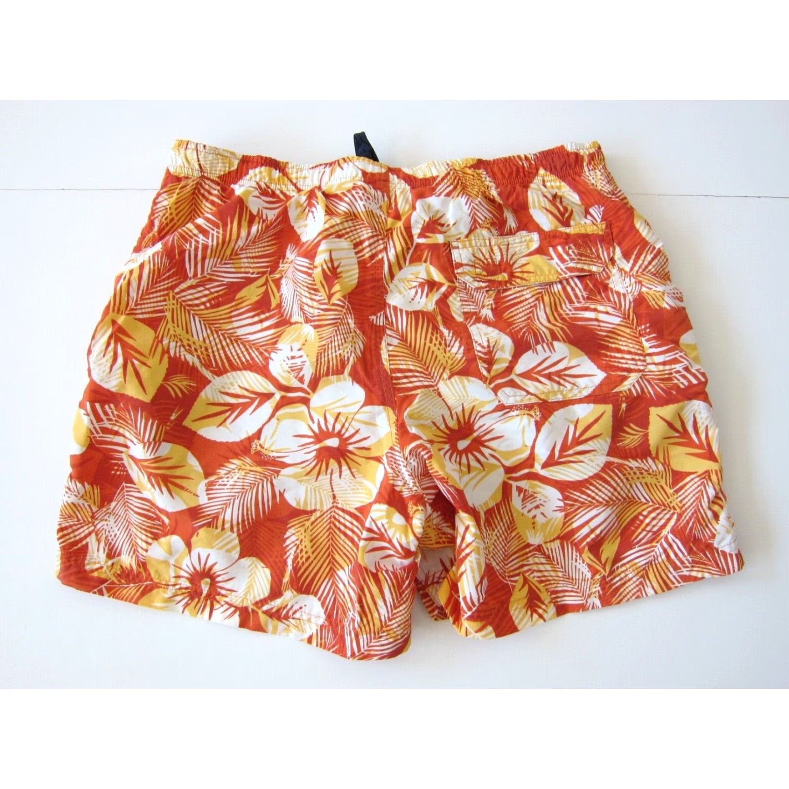 Vintage L.L. Bean Orange Yellow Hawaiian Floral Beach Surf Swim Trunk Board Short Medium Size US 31 - 2 Thumbnail
